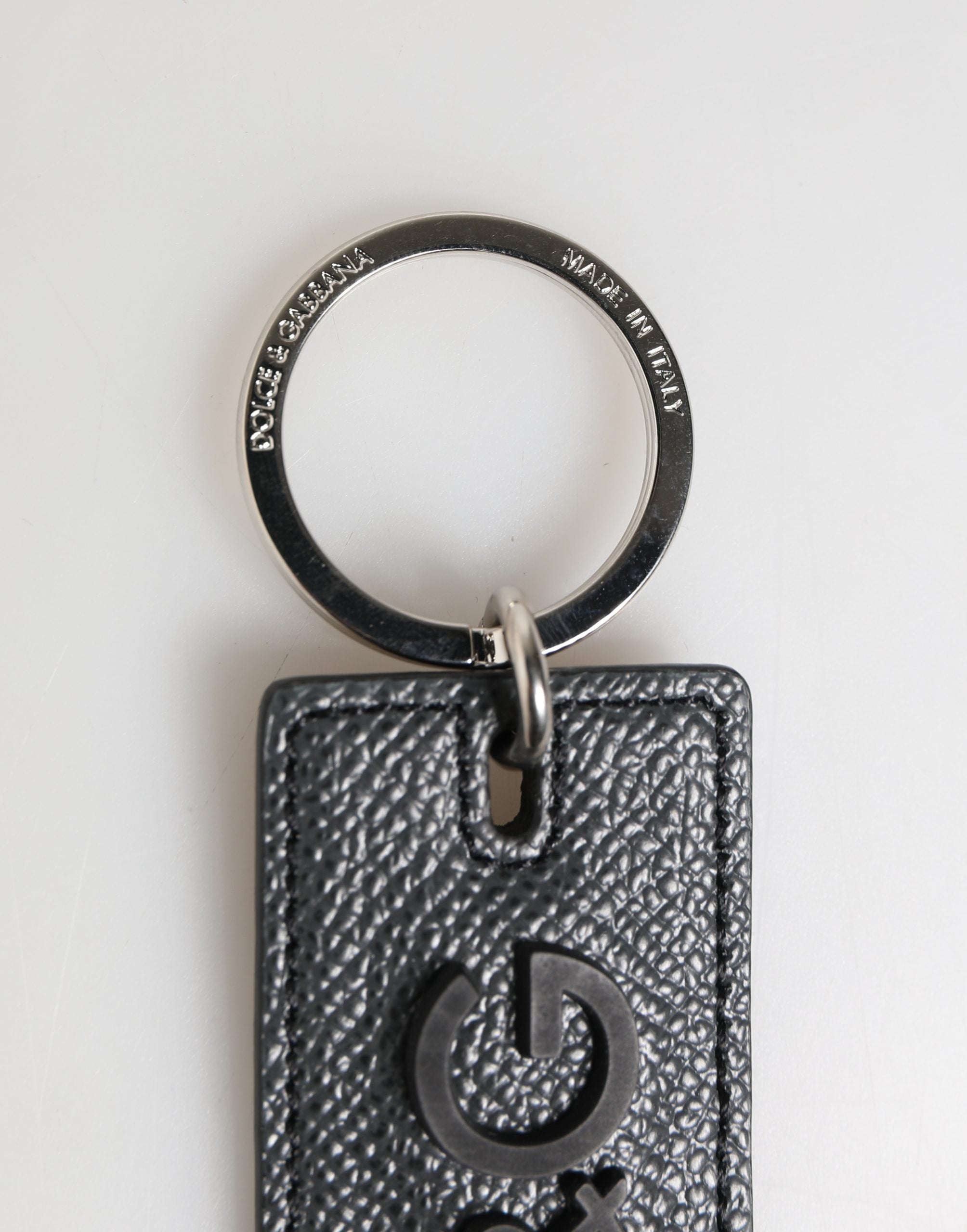 Dolce & Gabbana Black Calf Leather D&G Logo Metal Ring Keyring Keychain