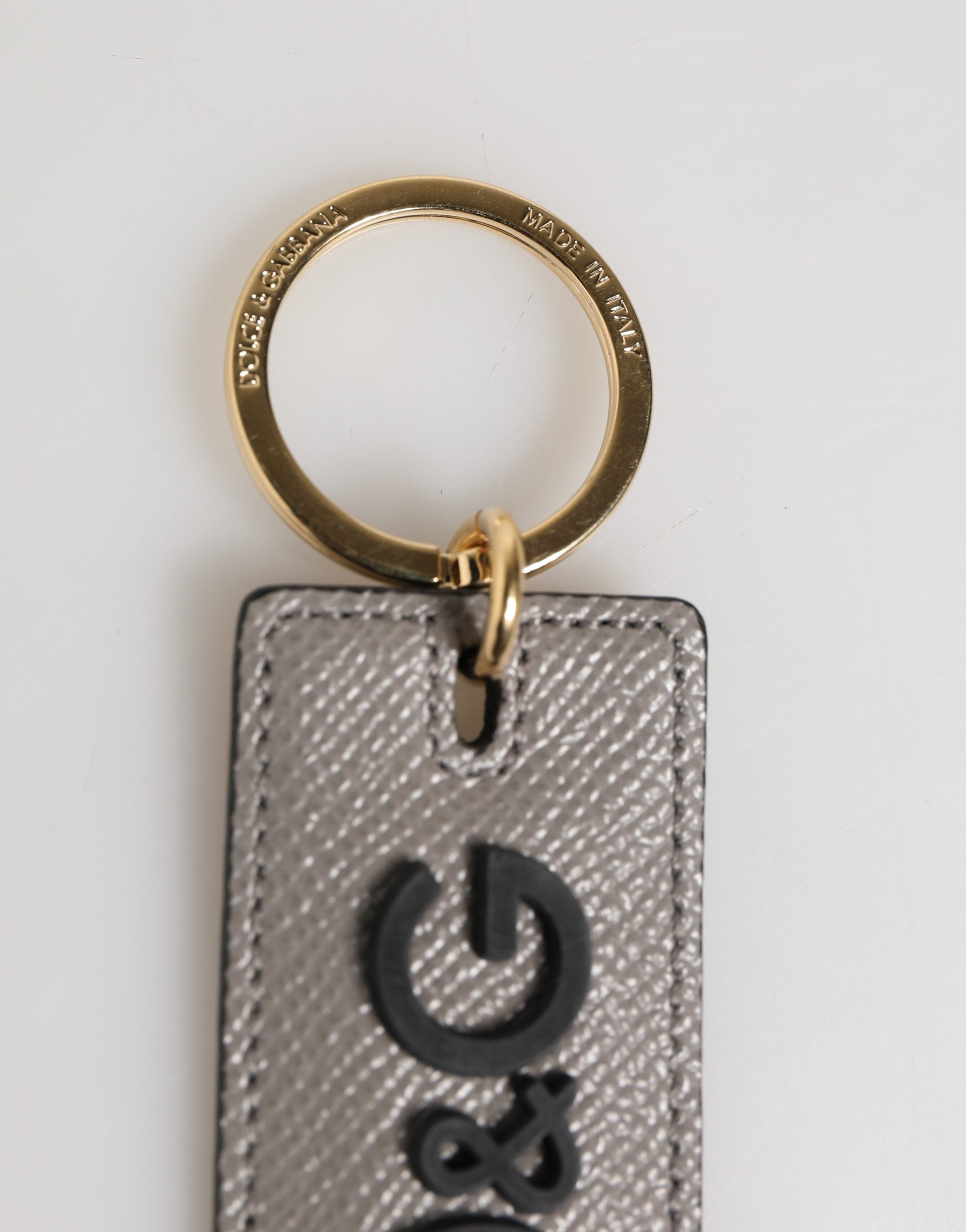 Dolce & Gabbana Gray Calf Leather D&G Logo Metal Ring Keyring Keychain