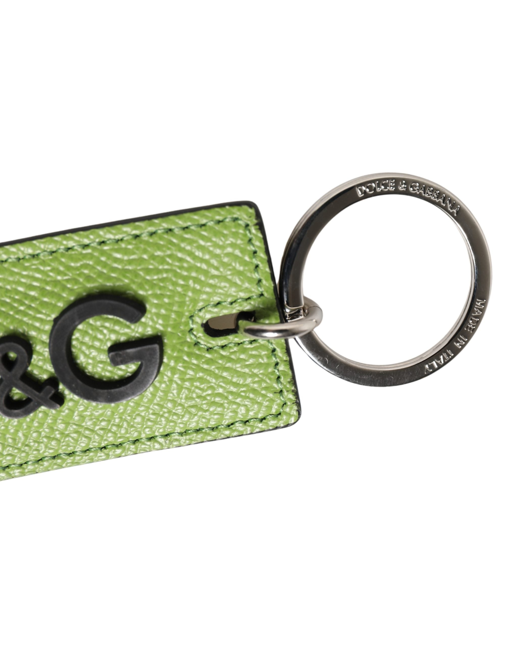Dolce & Gabbana Green Calf Leather DG Logo Metal Ring Keyring Keychain