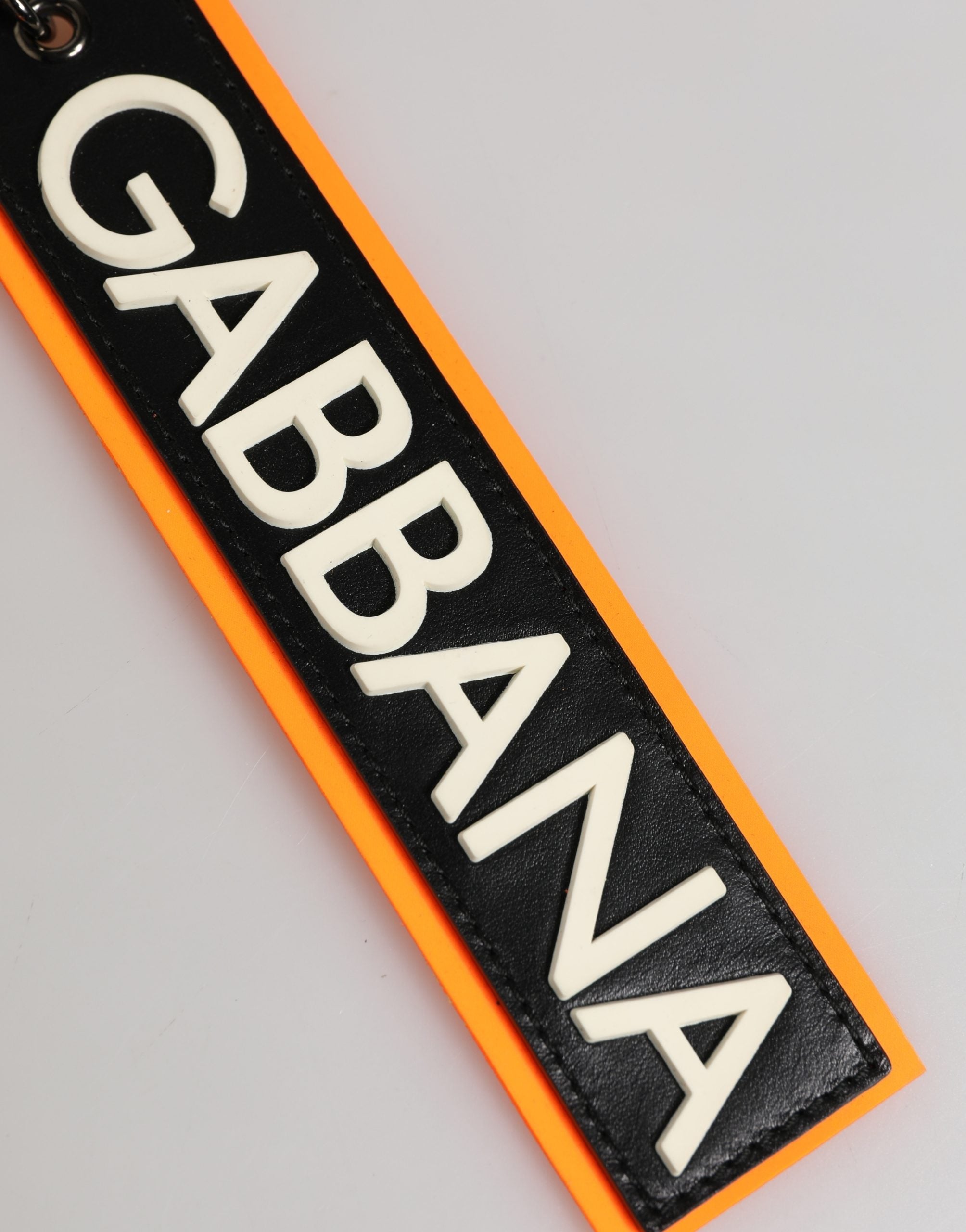 Dolce & Gabbana Black White Leather Nylon Logo Ring Keyring Keychain