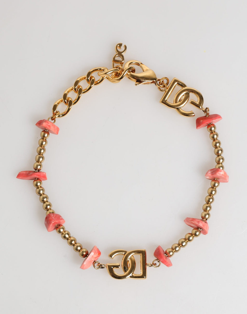Dolce & Gabbana Gold Tone Brass Chain Link Resin Beaded DG Logo Bracelet