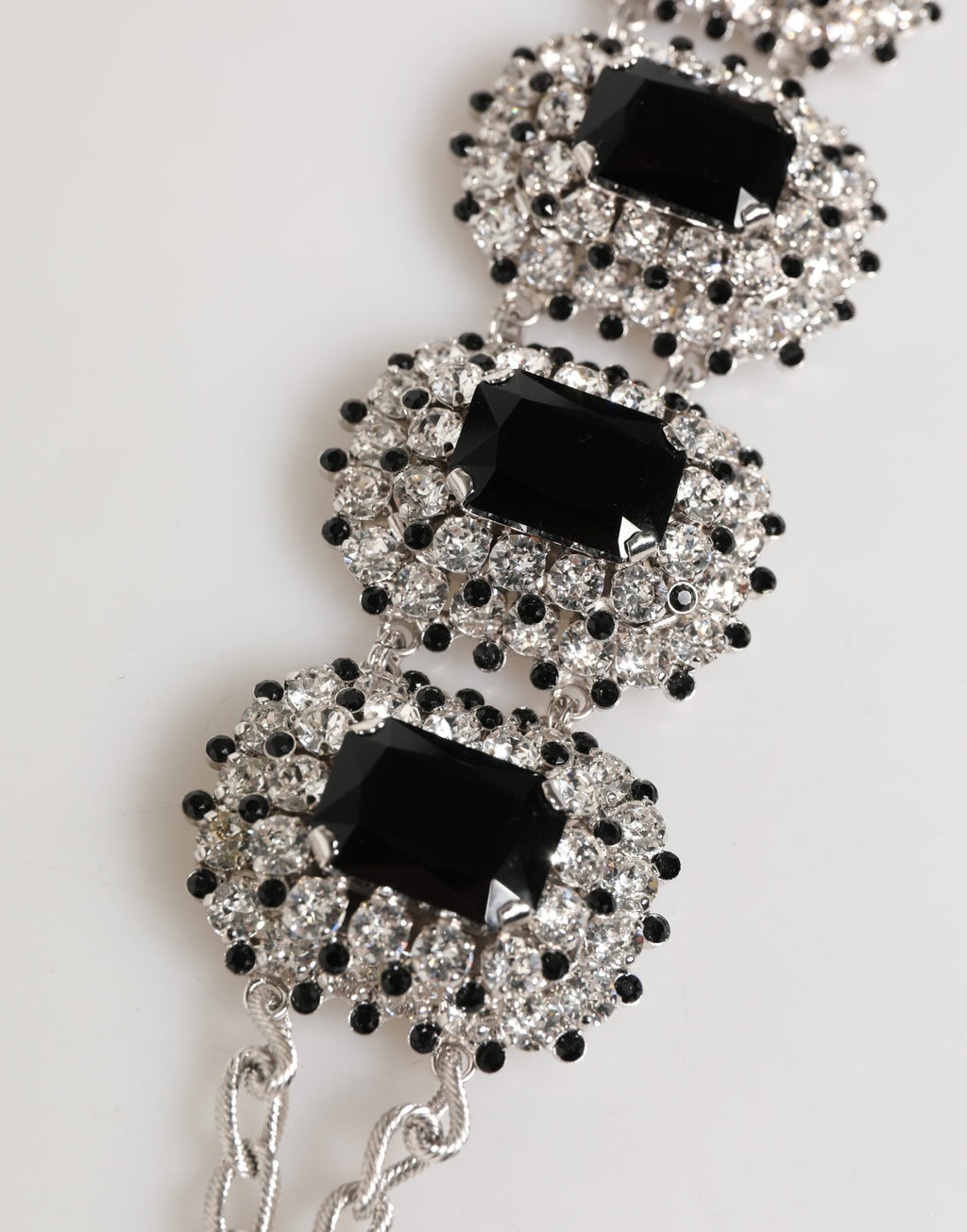 Dolce & Gabbana Silver Tone Brass Chain Crystal Embellished Bracelet