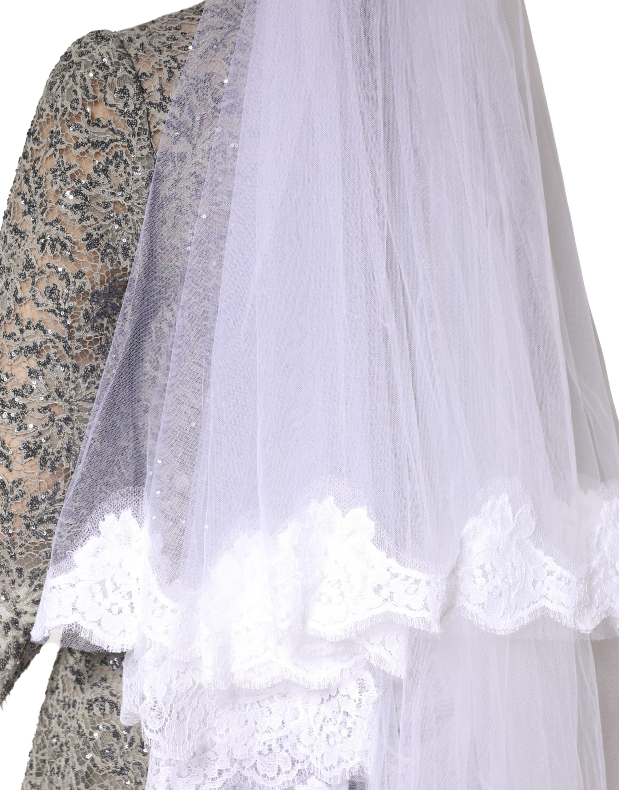 Dolce & Gabbana White Floral LaceNylon Floor Length 3M Long Veil