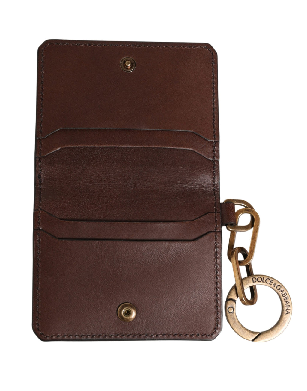 Dolce & Gabbana Brown Leather Logo Embossed Key Chain Card Holder Wallet