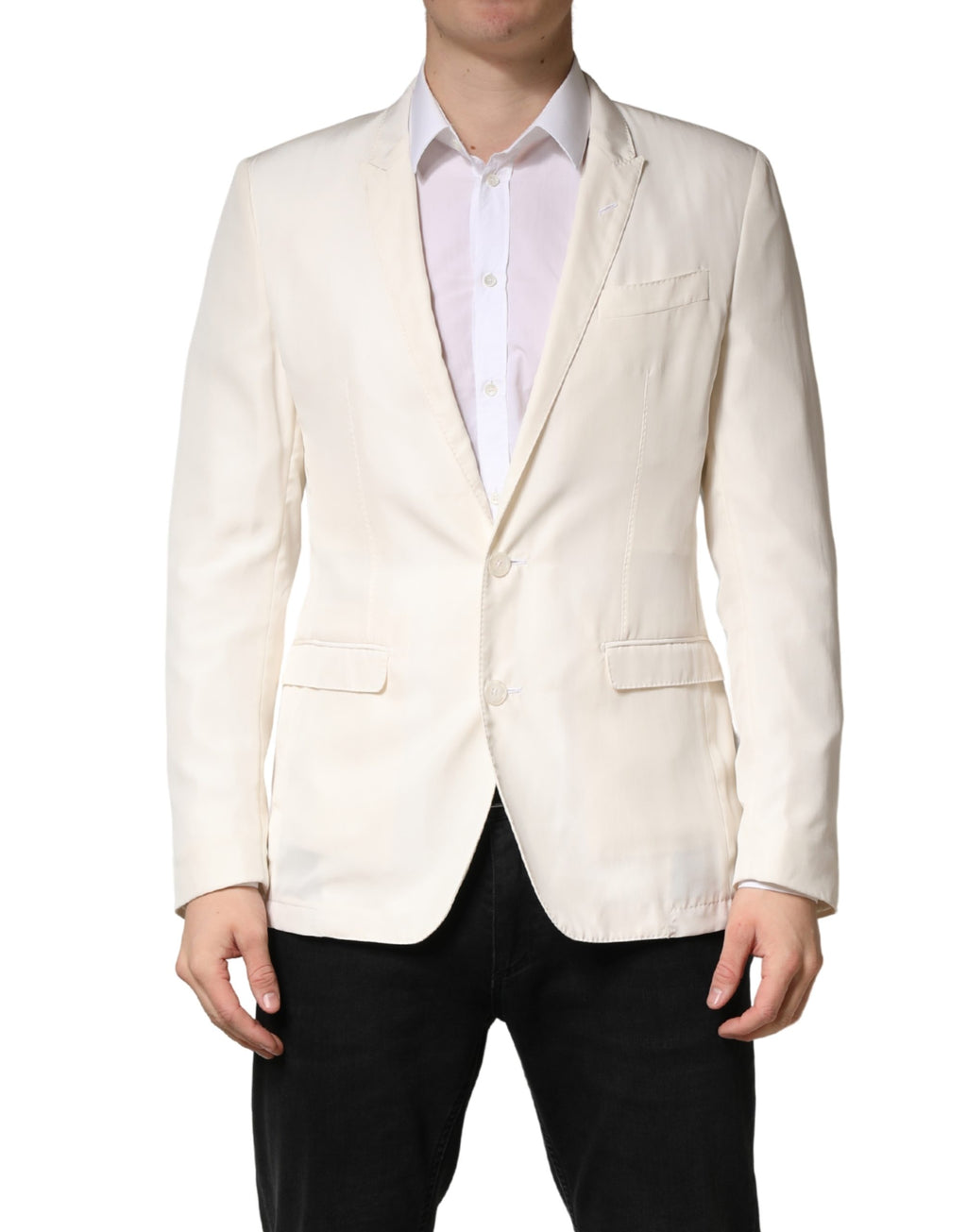 Dolce & Gabbana White Cotton Single Breasted Jacket Blazer