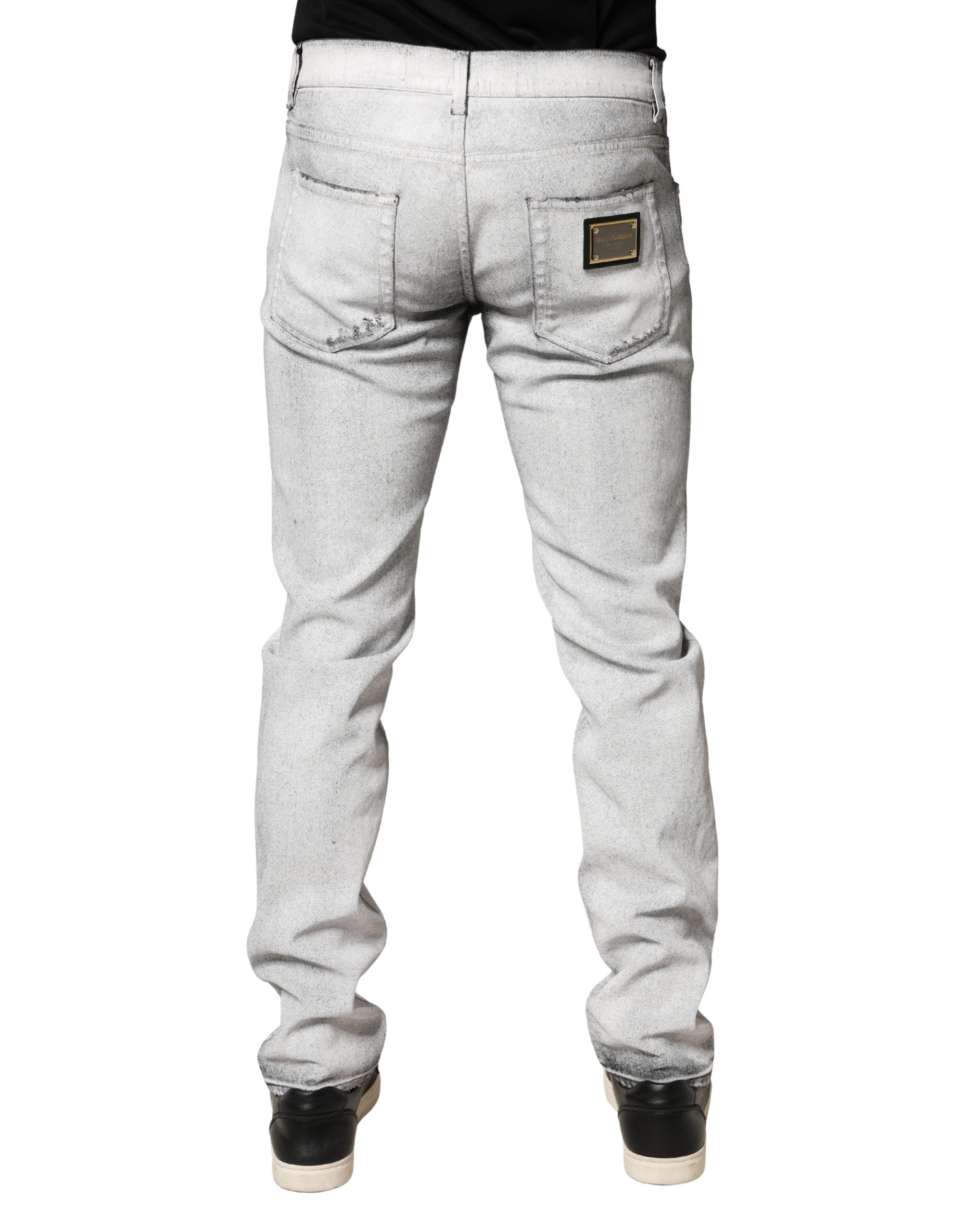 Dolce & Gabbana Light Gray Distressed Skinny Men Denim Jeans
