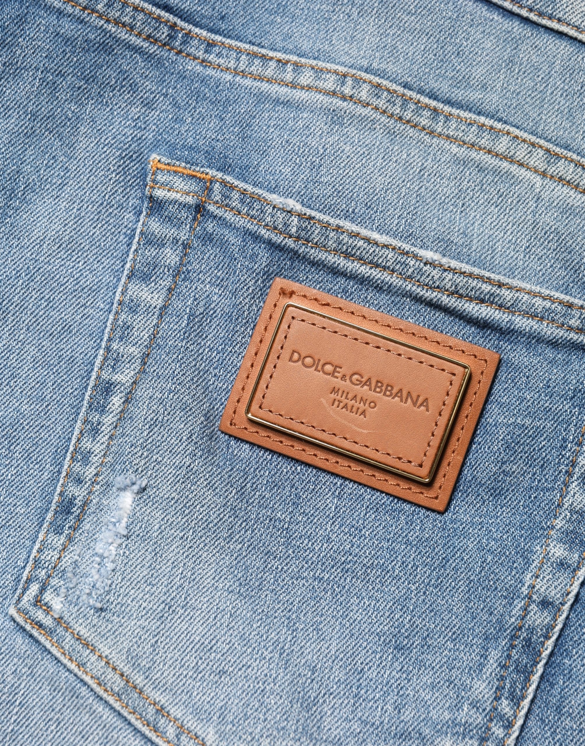 Dolce & Gabbana Blue Tattered Slim Fit Men Cotton Denim Jeans