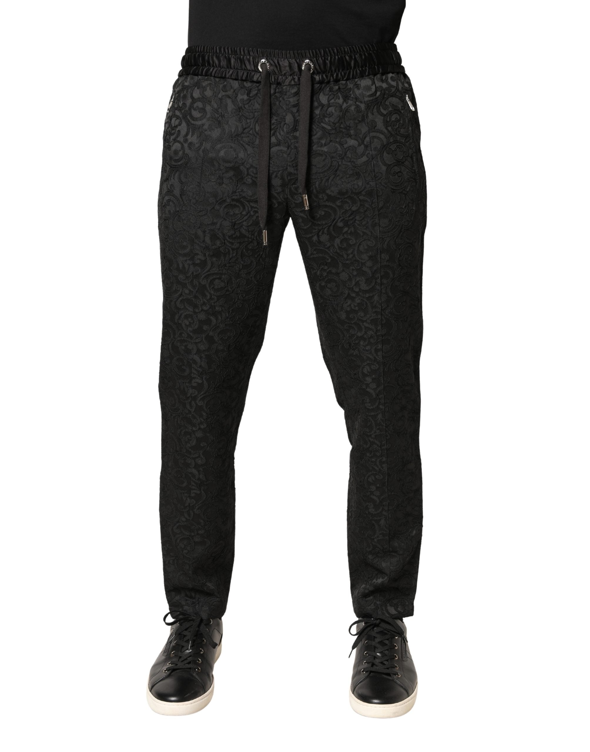Dolce & Gabbana Black Floral Brocade Skinny Men Dress Pants