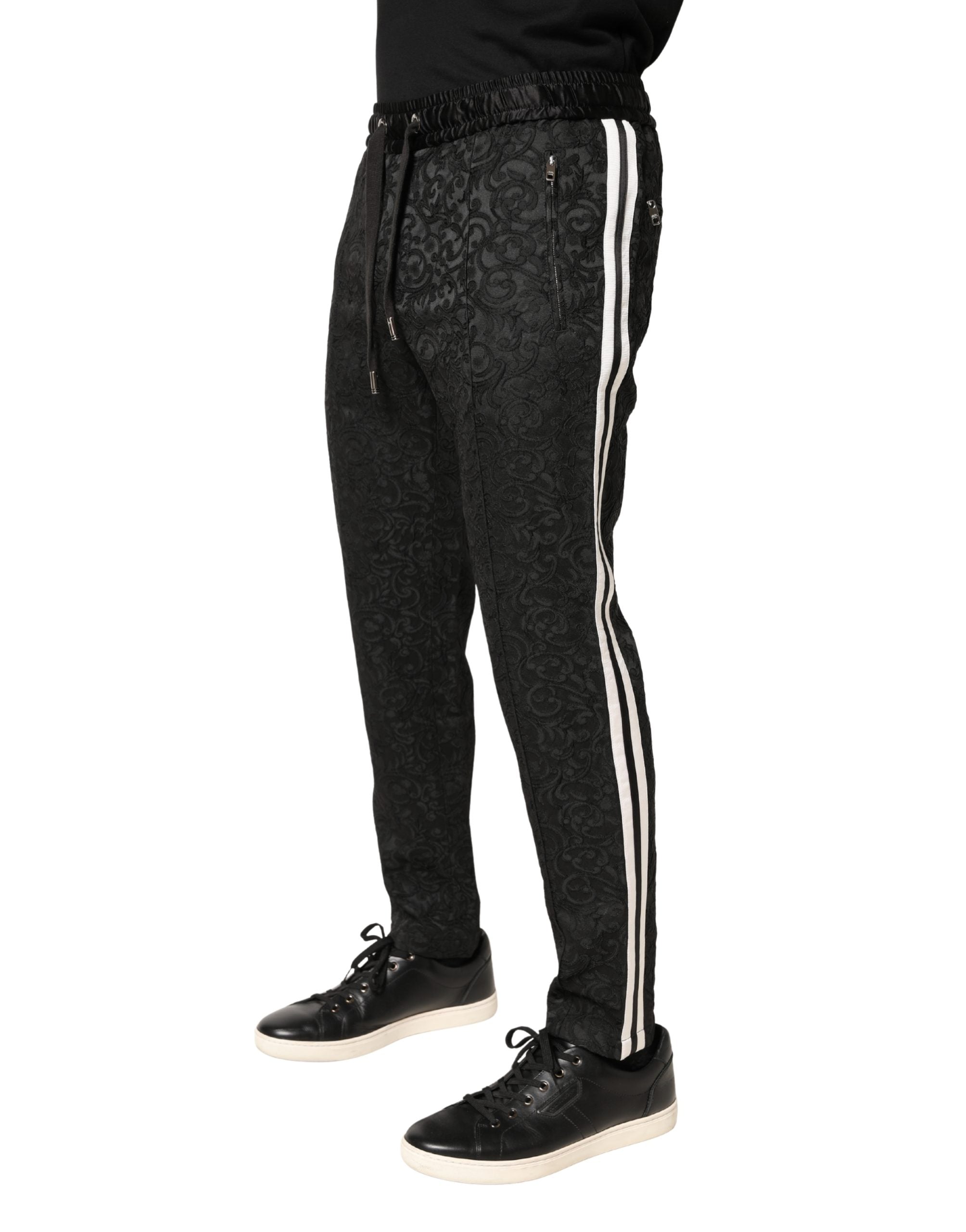 Dolce & Gabbana Black Floral Brocade Skinny Men Dress Pants