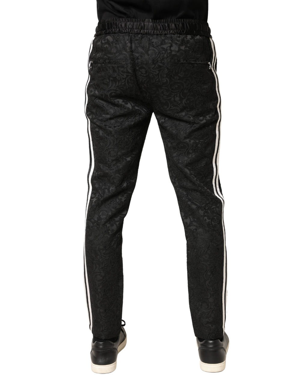 Dolce & Gabbana Black Floral Brocade Skinny Men Dress Pants