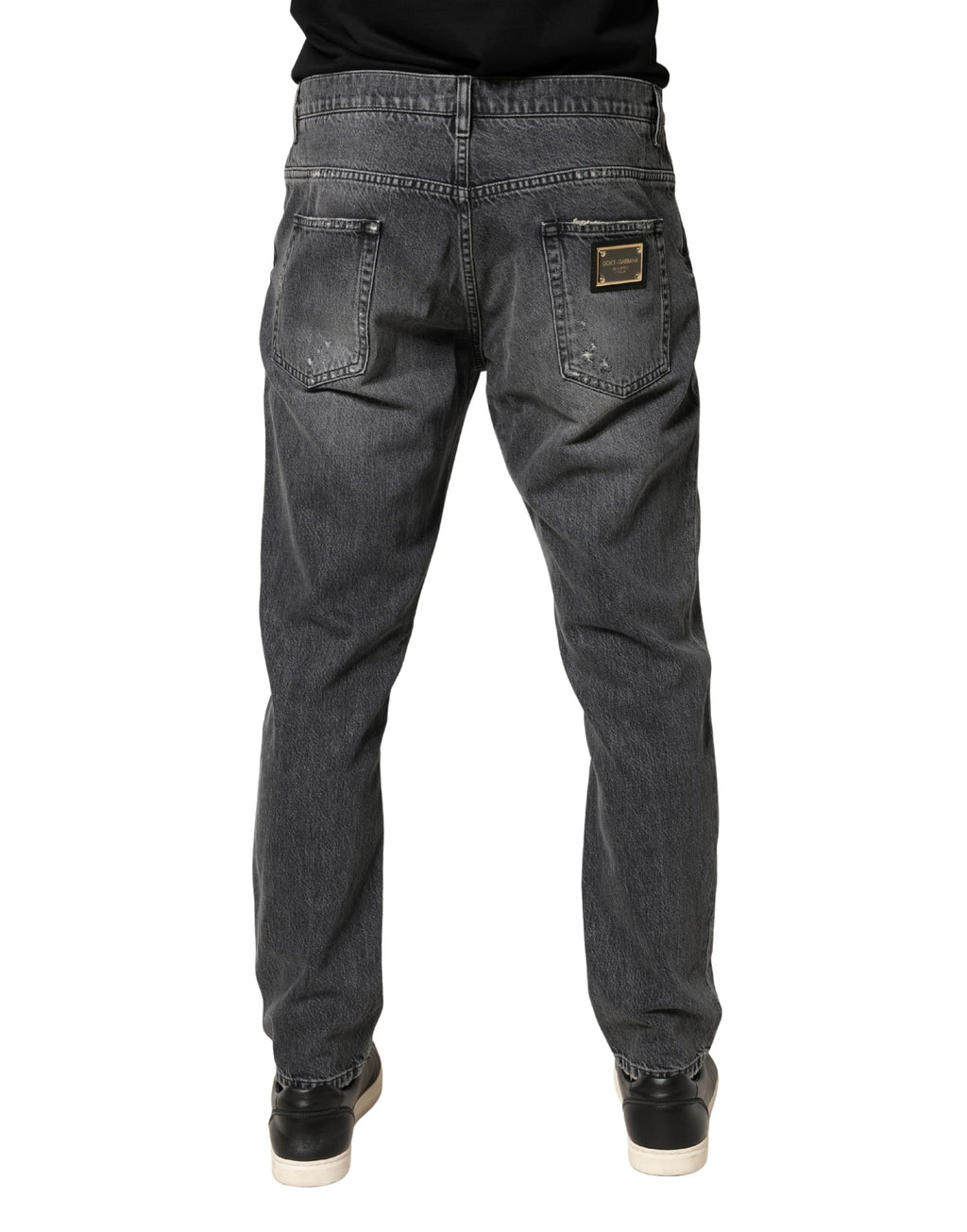 Dolce & Gabbana Dark Gray Tattered Cotton Loose Denim Jeans