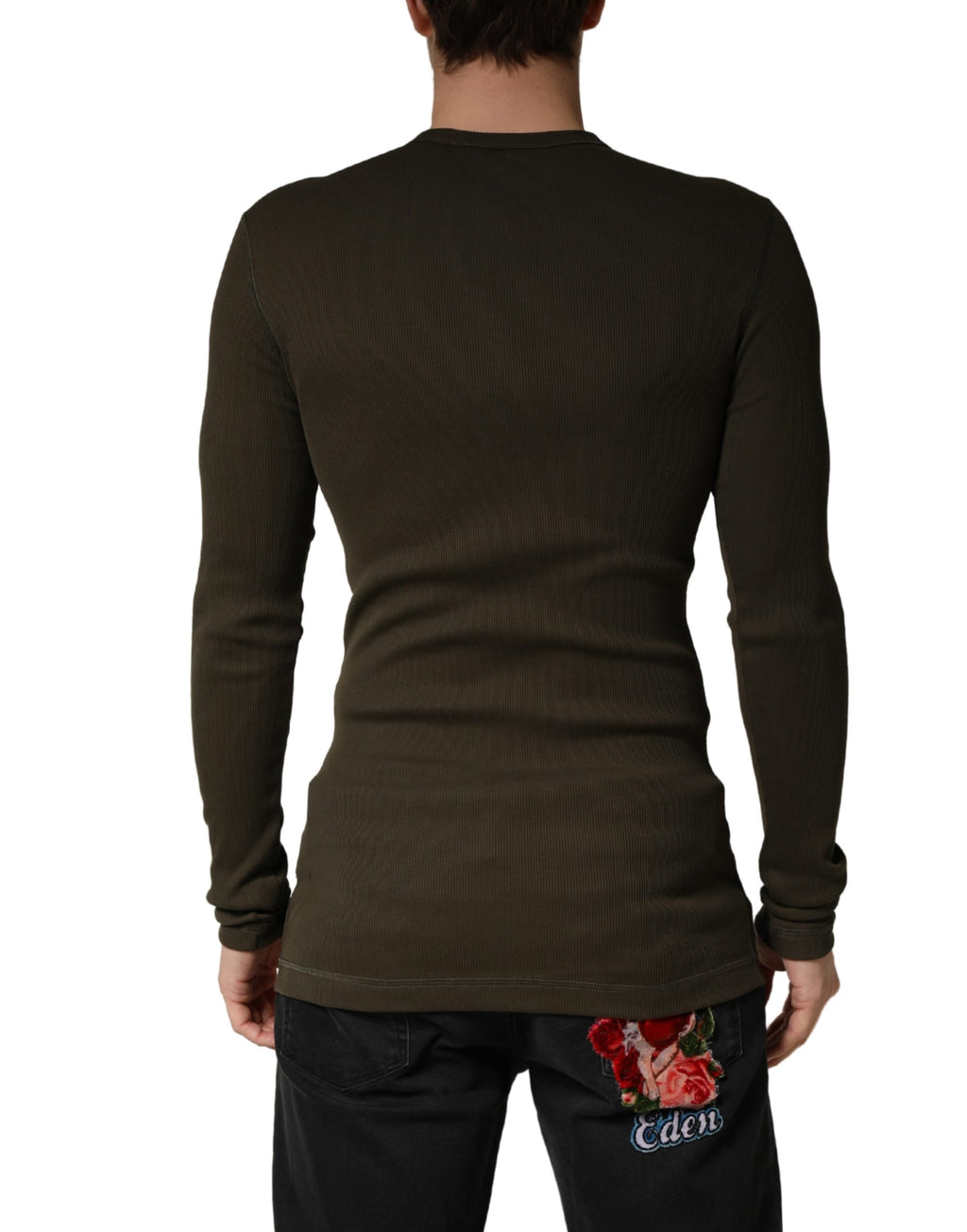 Dolce & Gabbana Brown Cotton Buttoned Henley Pullover Sweater