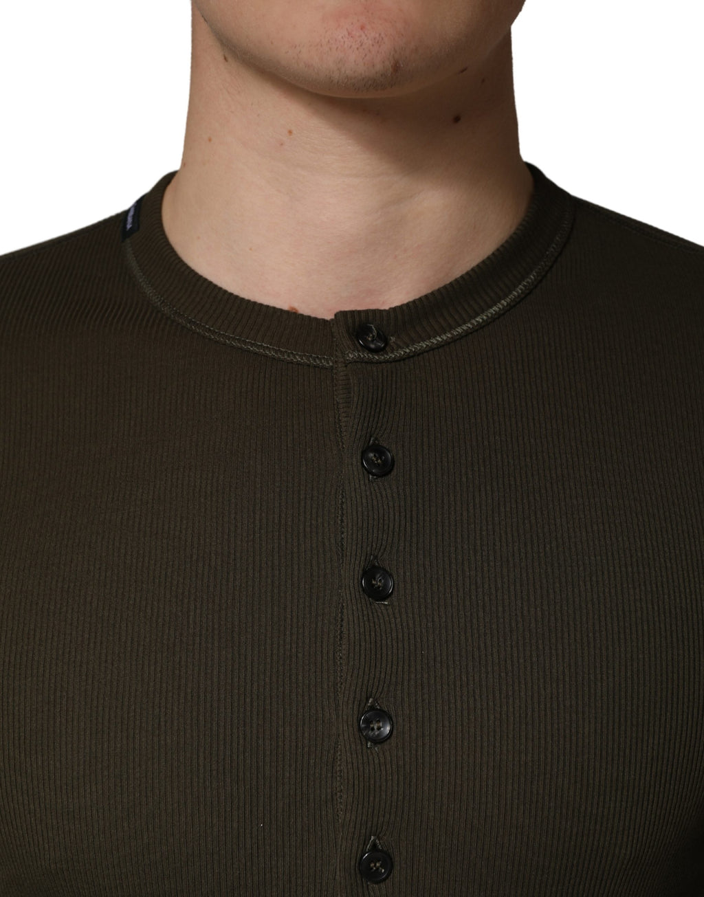 Dolce & Gabbana Brown Cotton Buttoned Henley Pullover Sweater