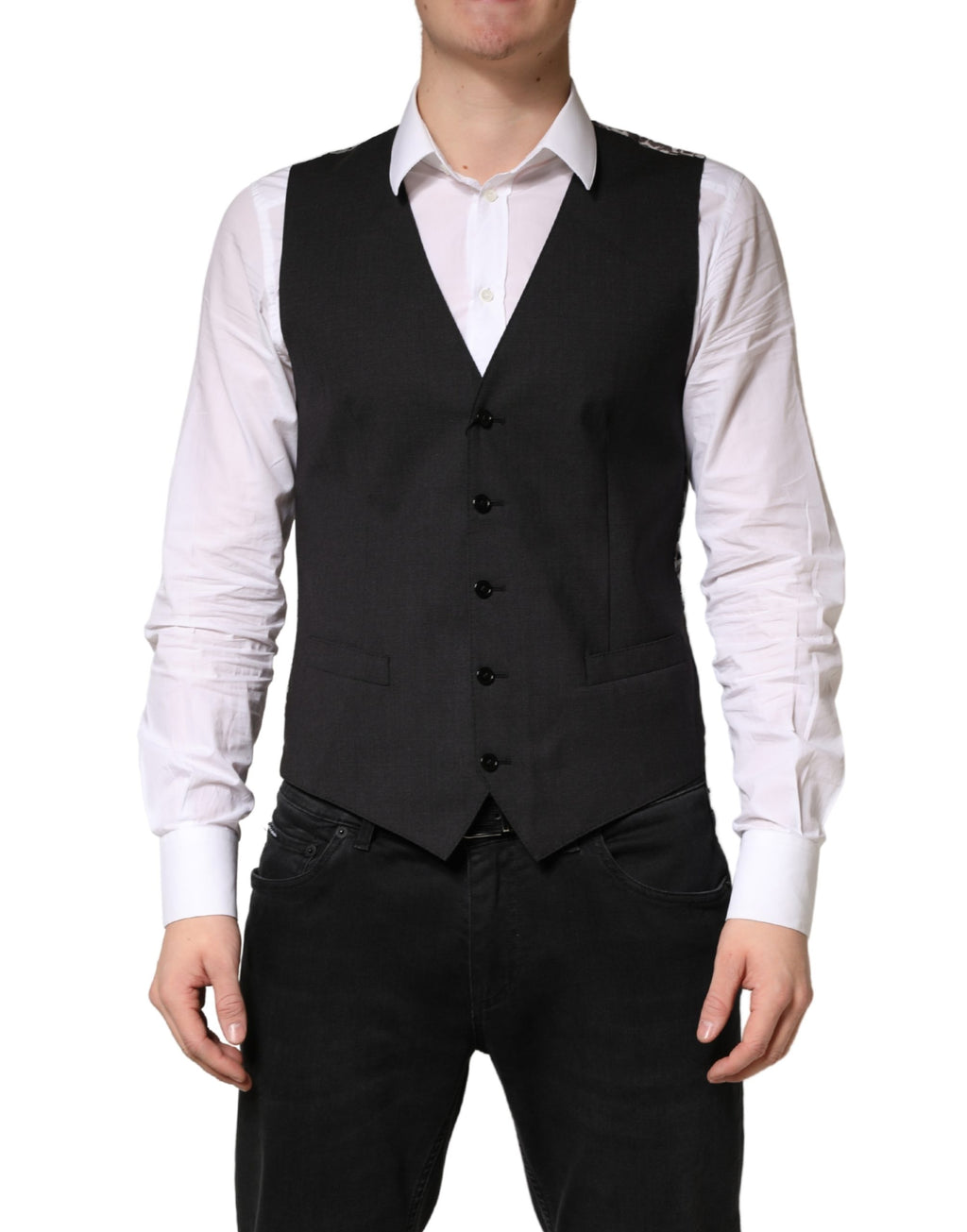 Dolce & Gabbana Black Wool Dress Men Formal Waistcoat Vest