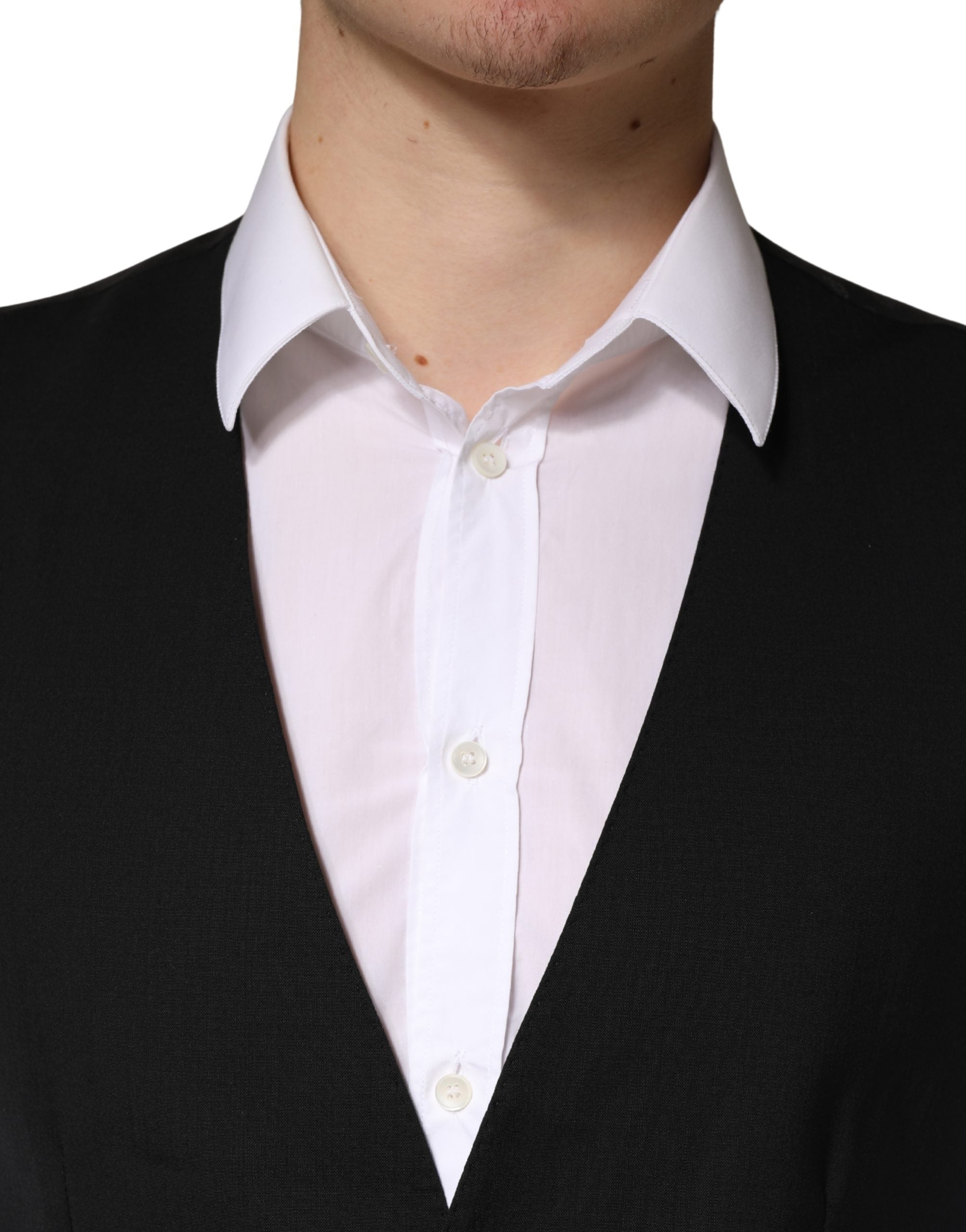 Dolce & Gabbana Black Wool Dress Men Formal Waistcoat Vest