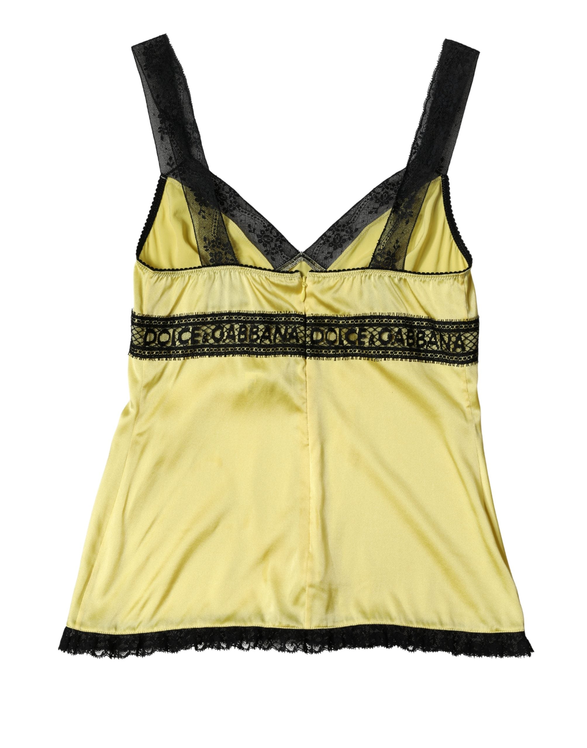 Dolce & Gabbana Yellow Silk Lace Trim Lingerie Top Underwear