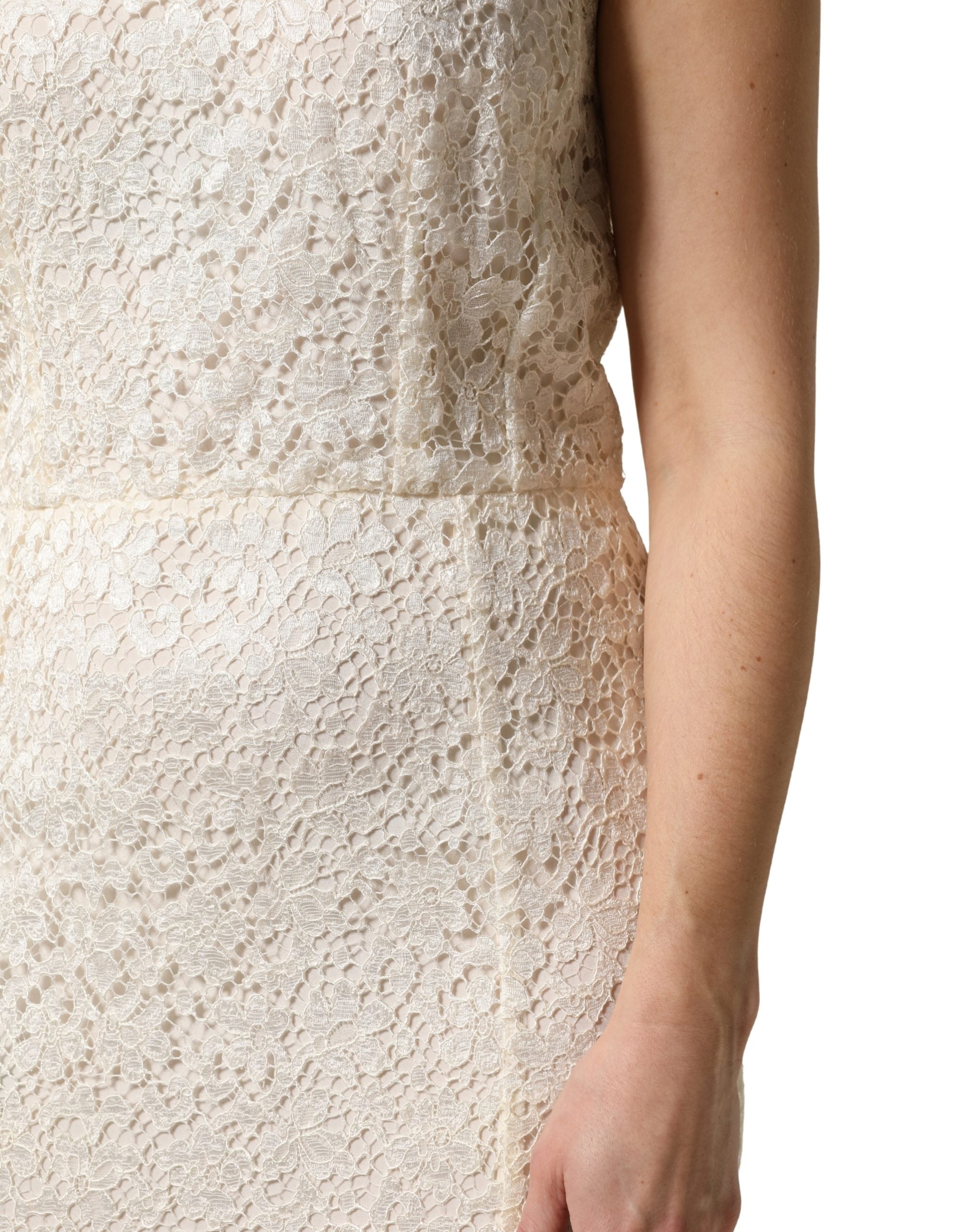 Dolce & Gabbana White Lace Viscose Sheath Long Gown Dress