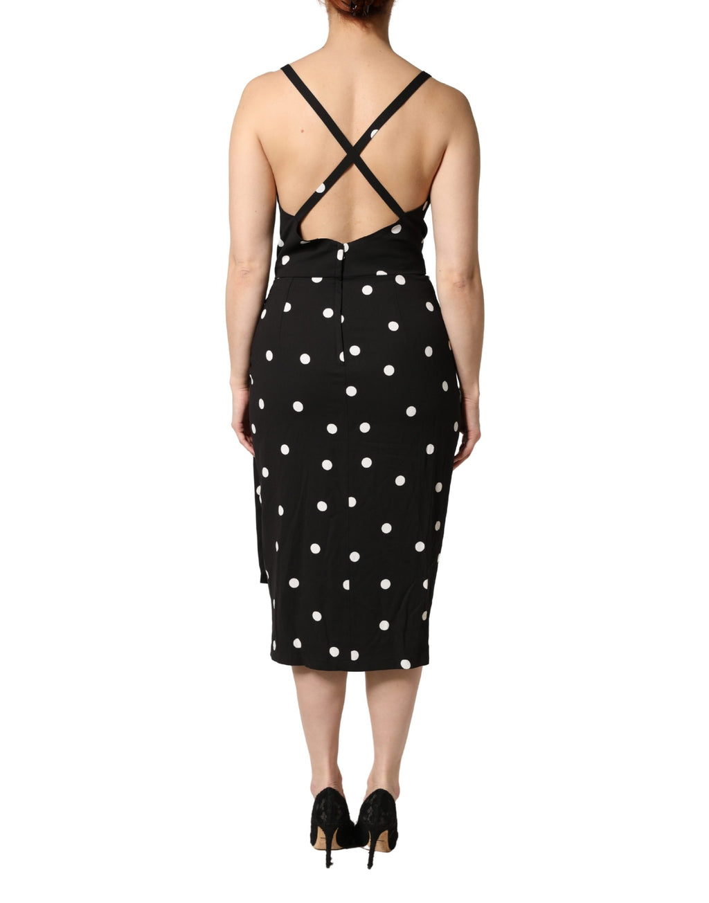 Dolce & Gabbana Black Polka Dotted Viscose Sheath Dress