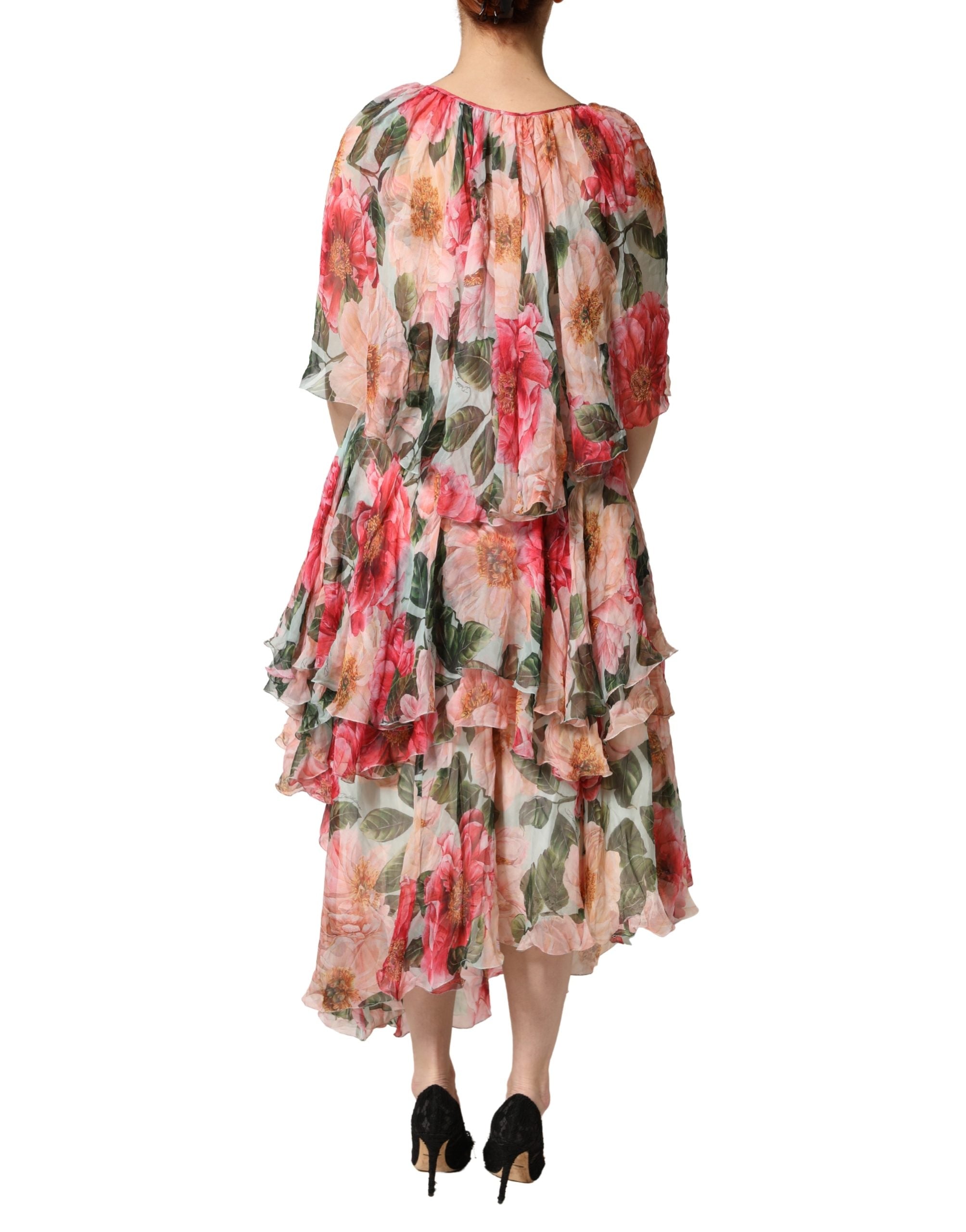 Dolce & Gabbana Multicolor Floral Silk Layered Maxi Dress