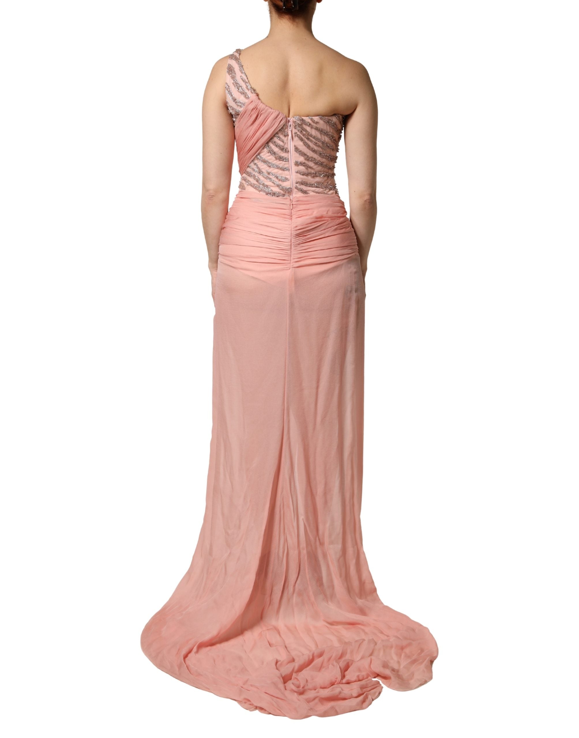 Dolce & Gabbana Pink Embellished One Shoulder Maxi Dress