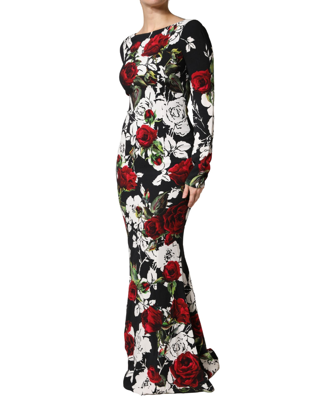 Dolce & Gabbana Black Floral Viscose Bodycon Long Gown Dress