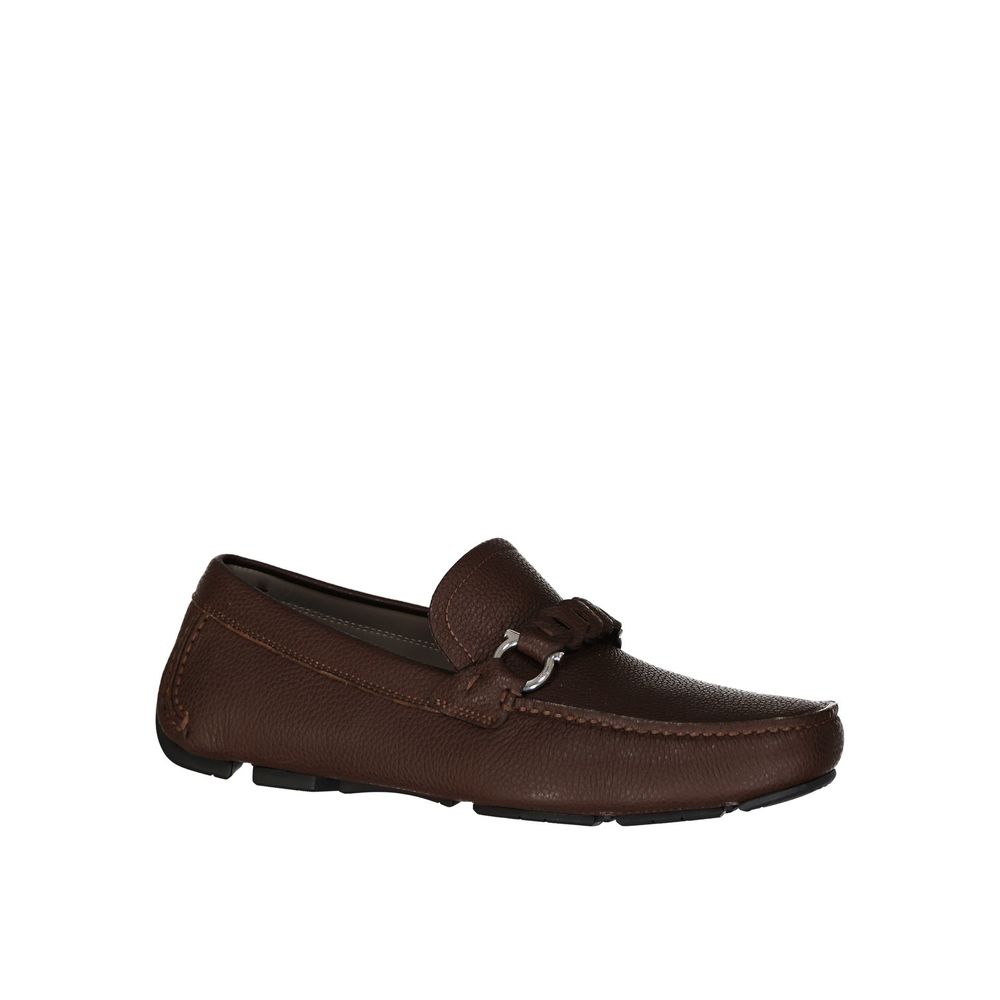 Salvatore Ferragamo Brown Calfskin Slip-On Loafers