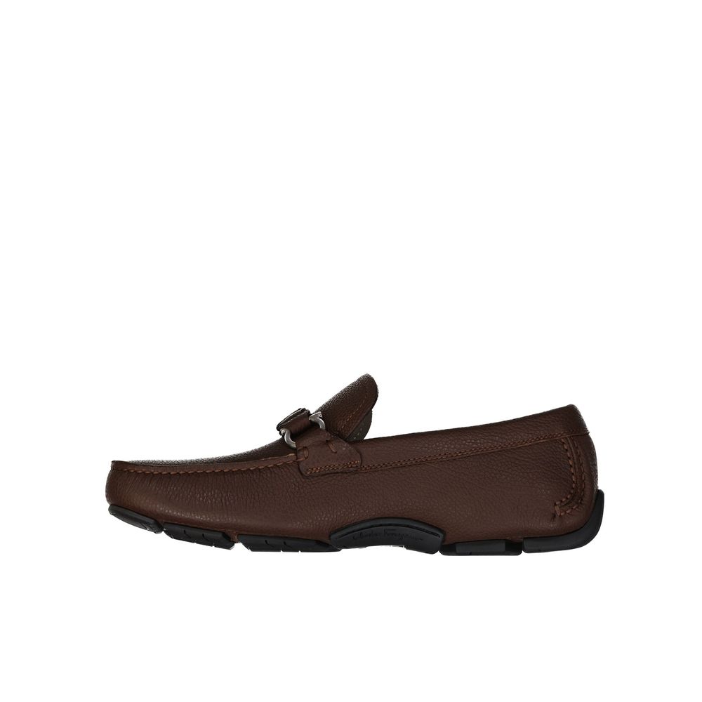 Salvatore Ferragamo Brown Calfskin Slip-On Loafers