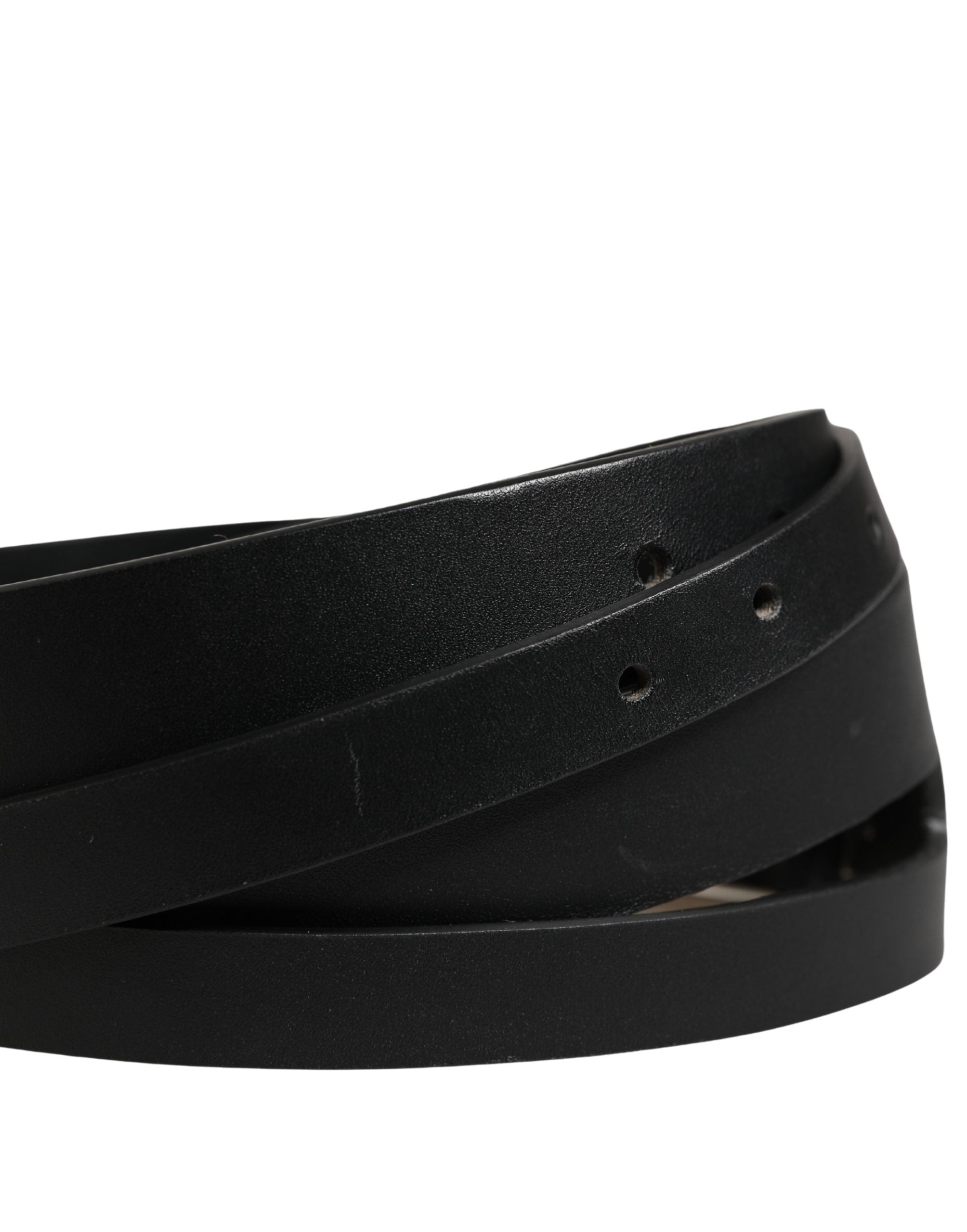 Dolce & Gabbana Black Double Strap Leather Silver Buckle Belt
