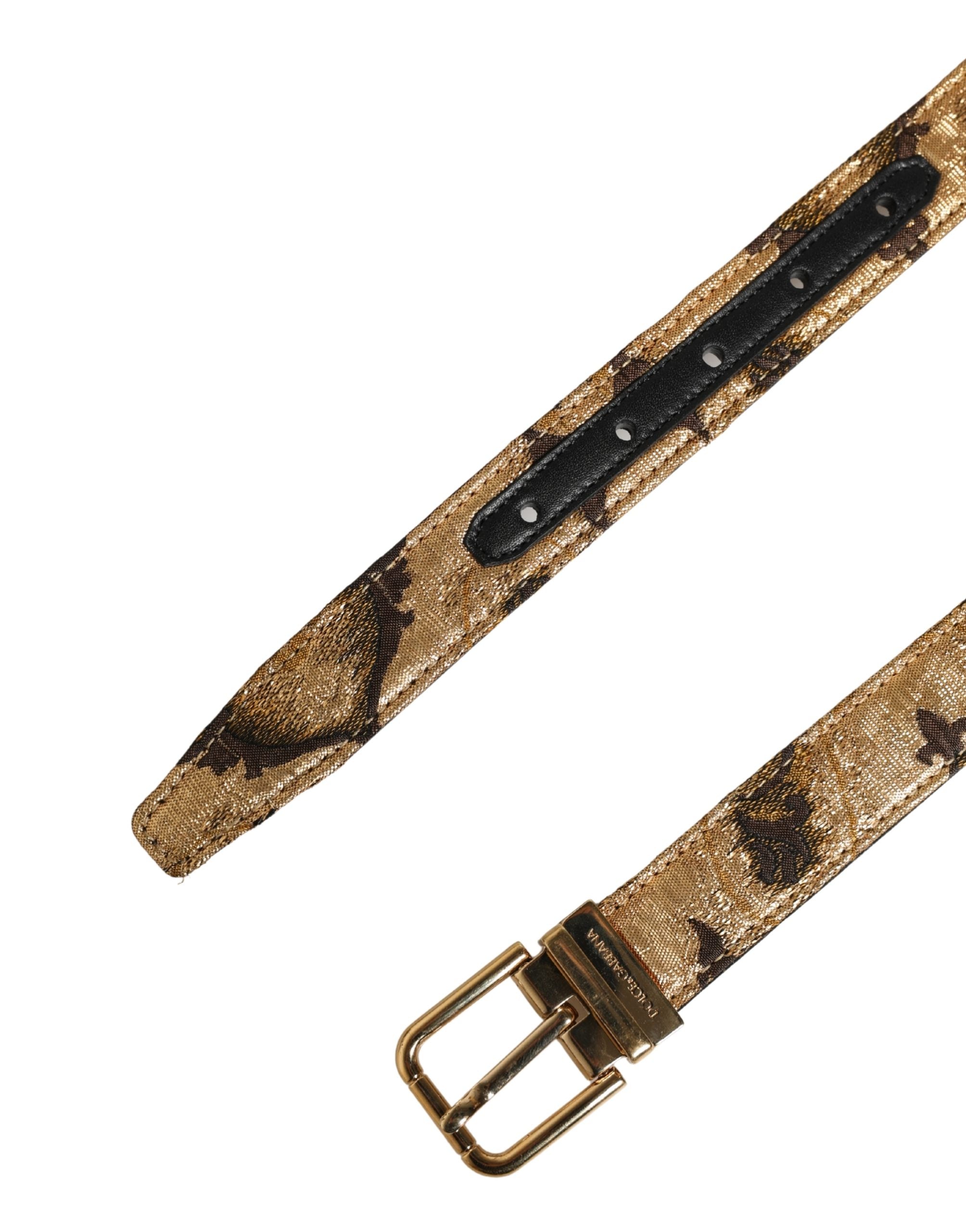 Dolce & Gabbana Beige Acetate Leather Gold Metal Buckle Belt