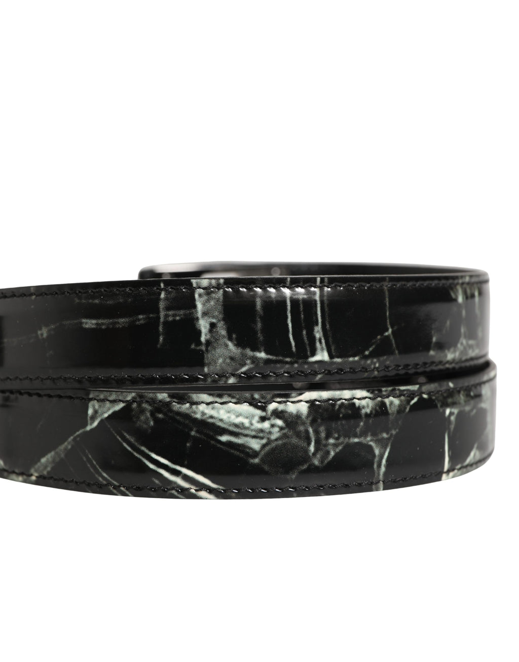 Dolce & Gabbana Men Black Marble Leather DG Logo Buckle Belt