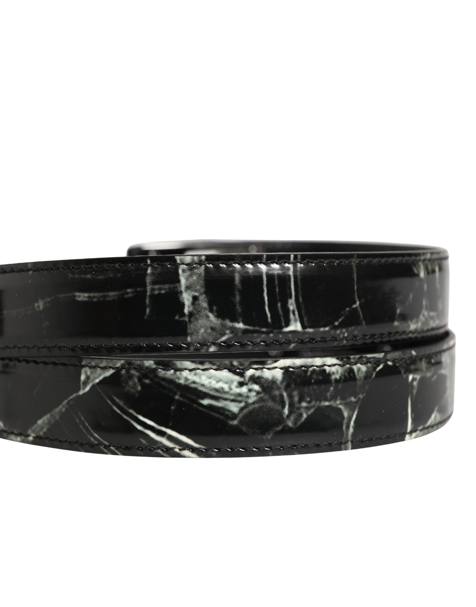 Dolce & Gabbana Men Black Marble Leather DG Logo Buckle Belt