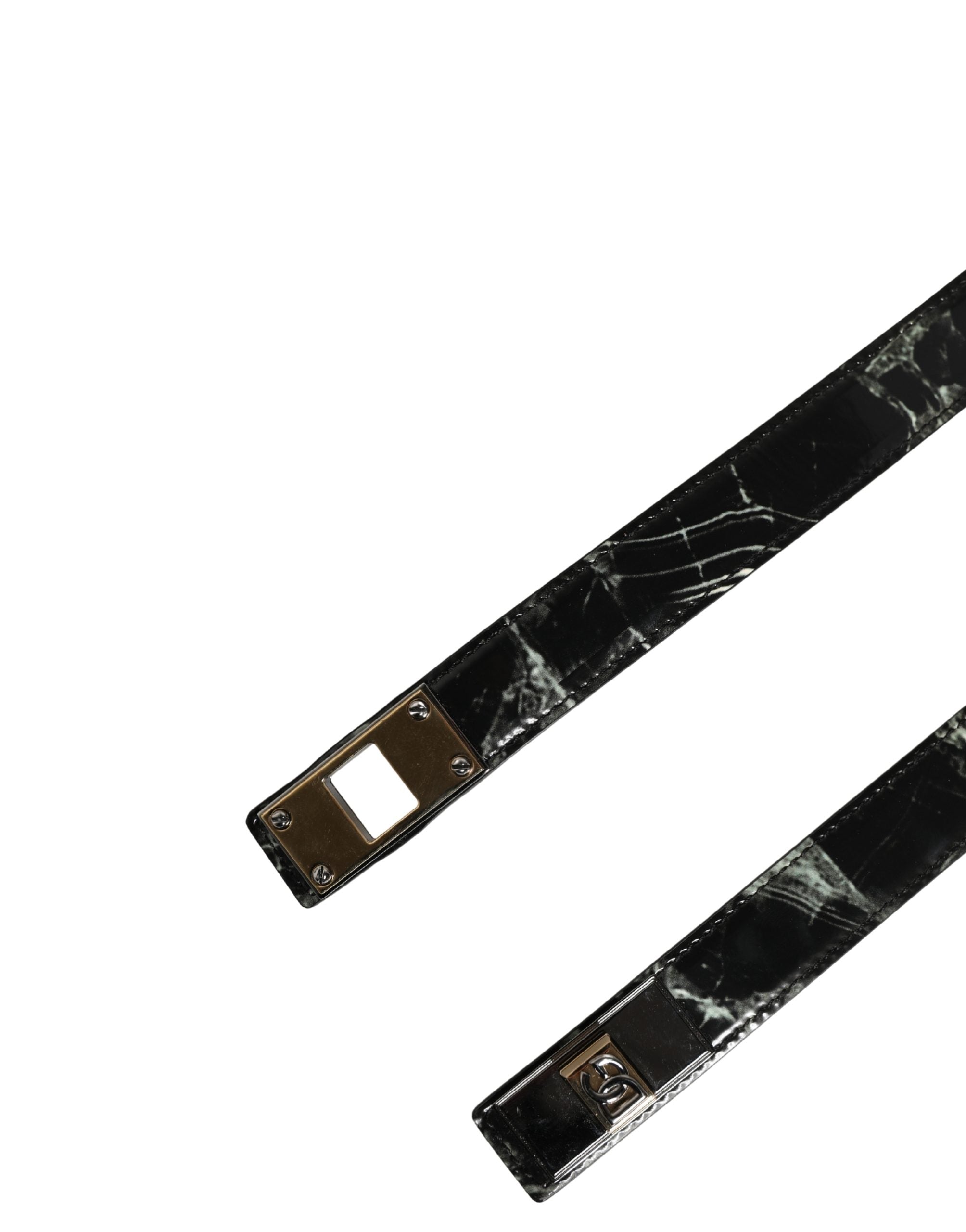 Dolce & Gabbana Men Black Marble Leather DG Logo Buckle Belt
