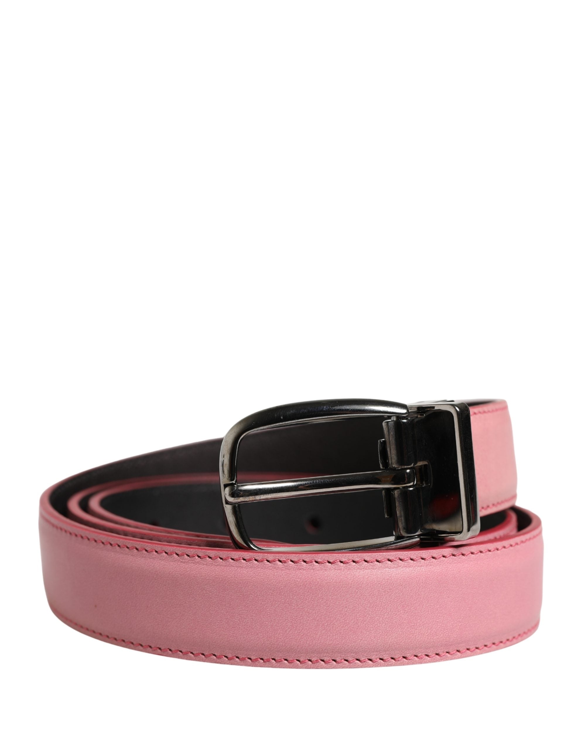 Dolce & Gabbana Men Pink Classic Leather Metal Buckle Belt