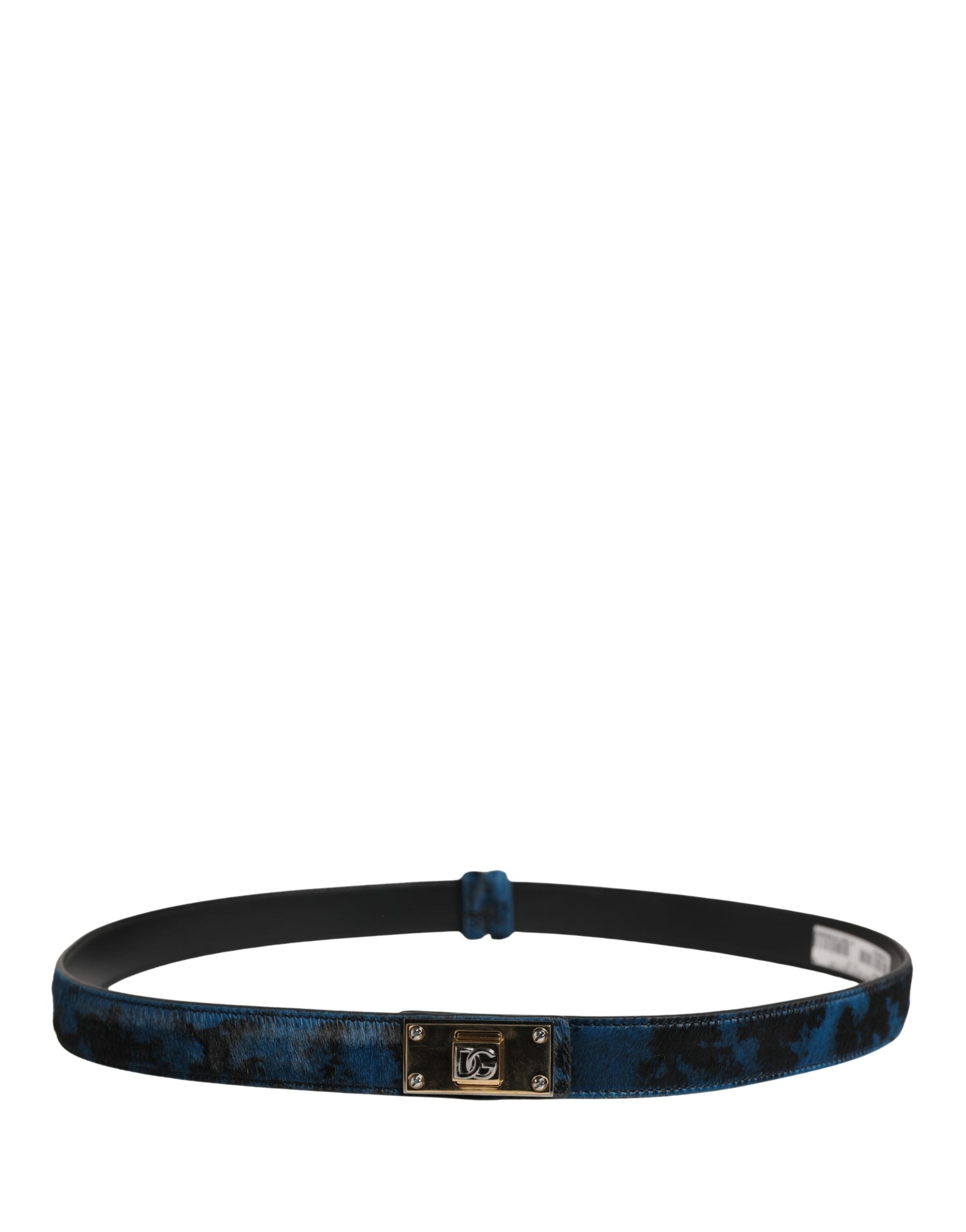 Dolce & Gabbana Men Blue Calf Leather Logo Metal Buckle Belt