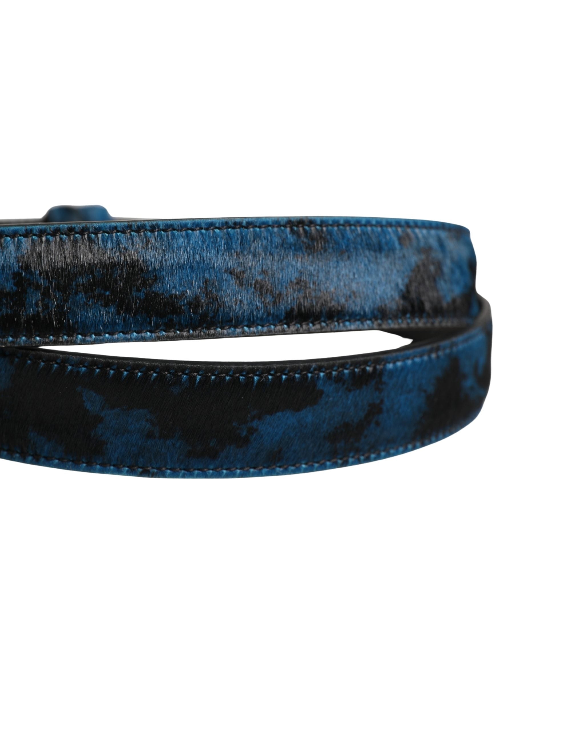 Dolce & Gabbana Men Blue Calf Leather Logo Metal Buckle Belt