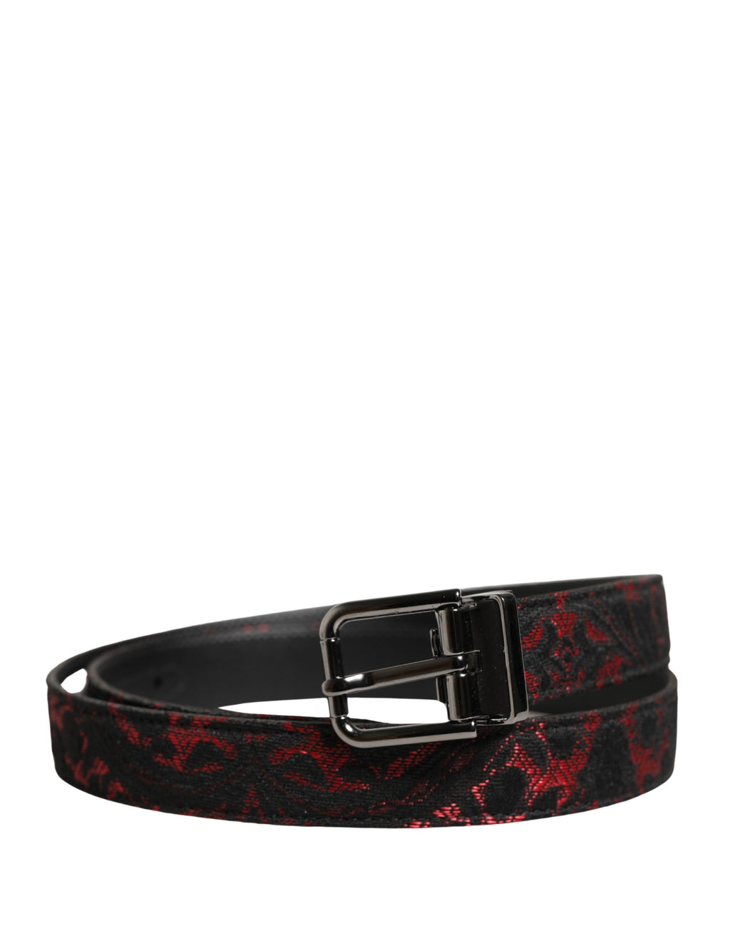 Dolce & Gabbana Black Red Polyester Silver Metal Buckle Belt