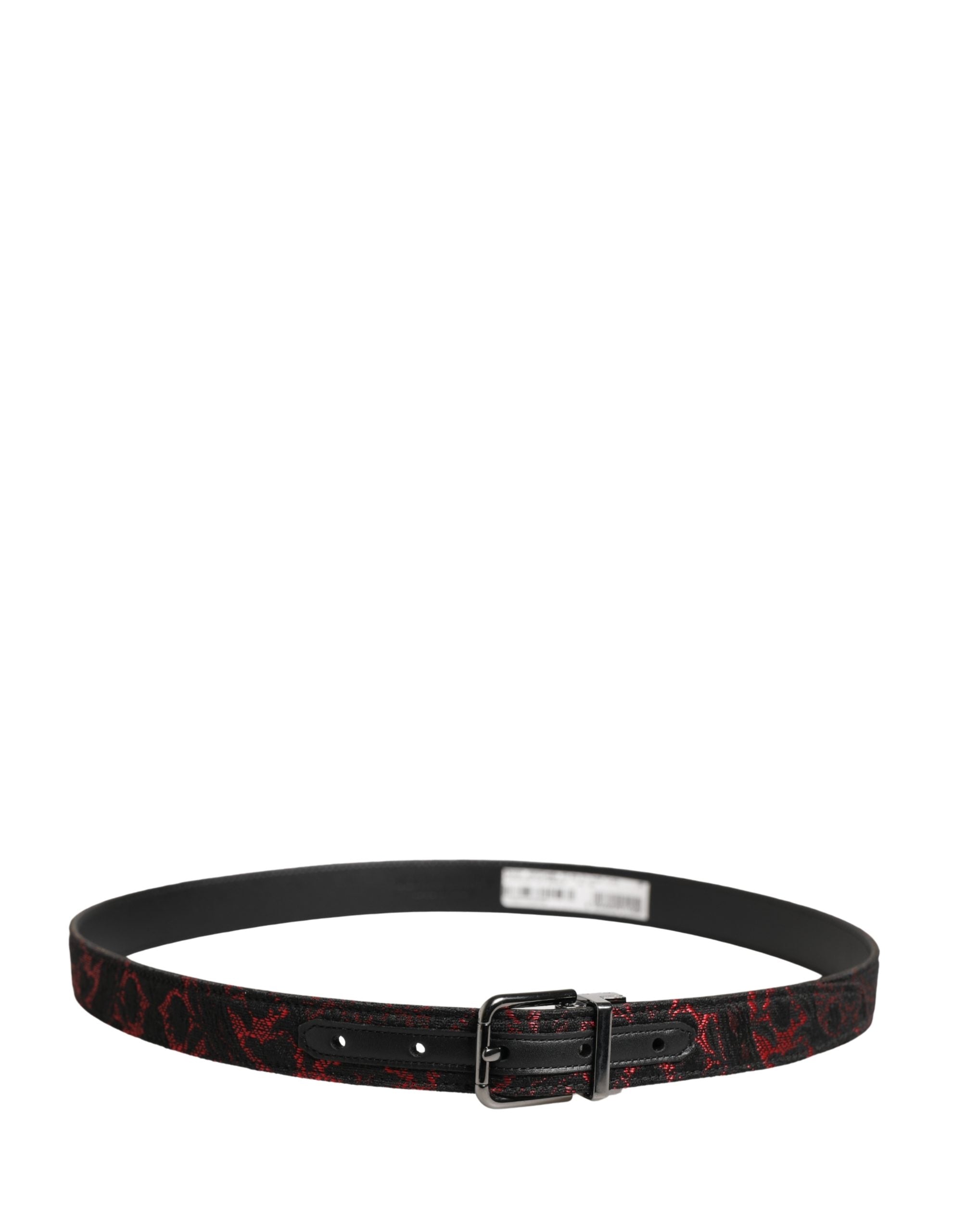 Dolce & Gabbana Black Red Polyester Silver Metal Buckle Belt