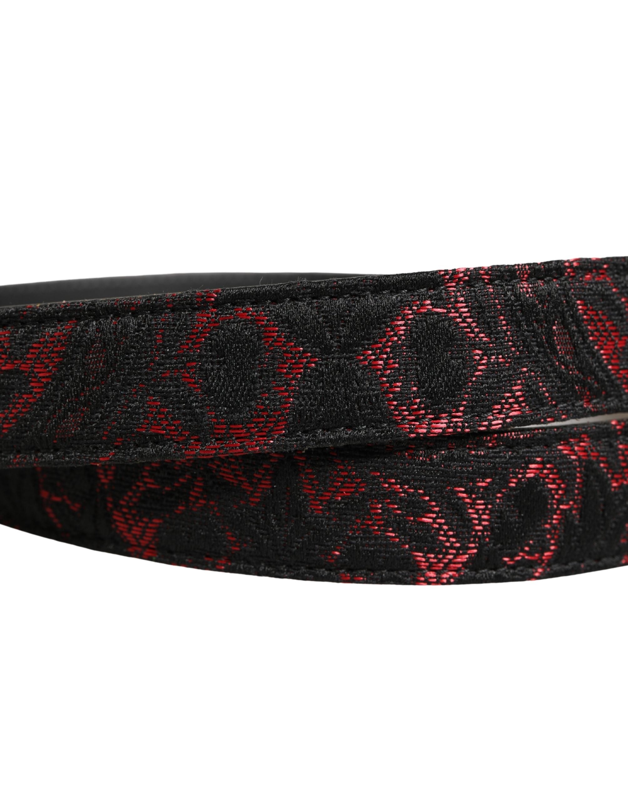 Dolce & Gabbana Black Red Polyester Silver Metal Buckle Belt