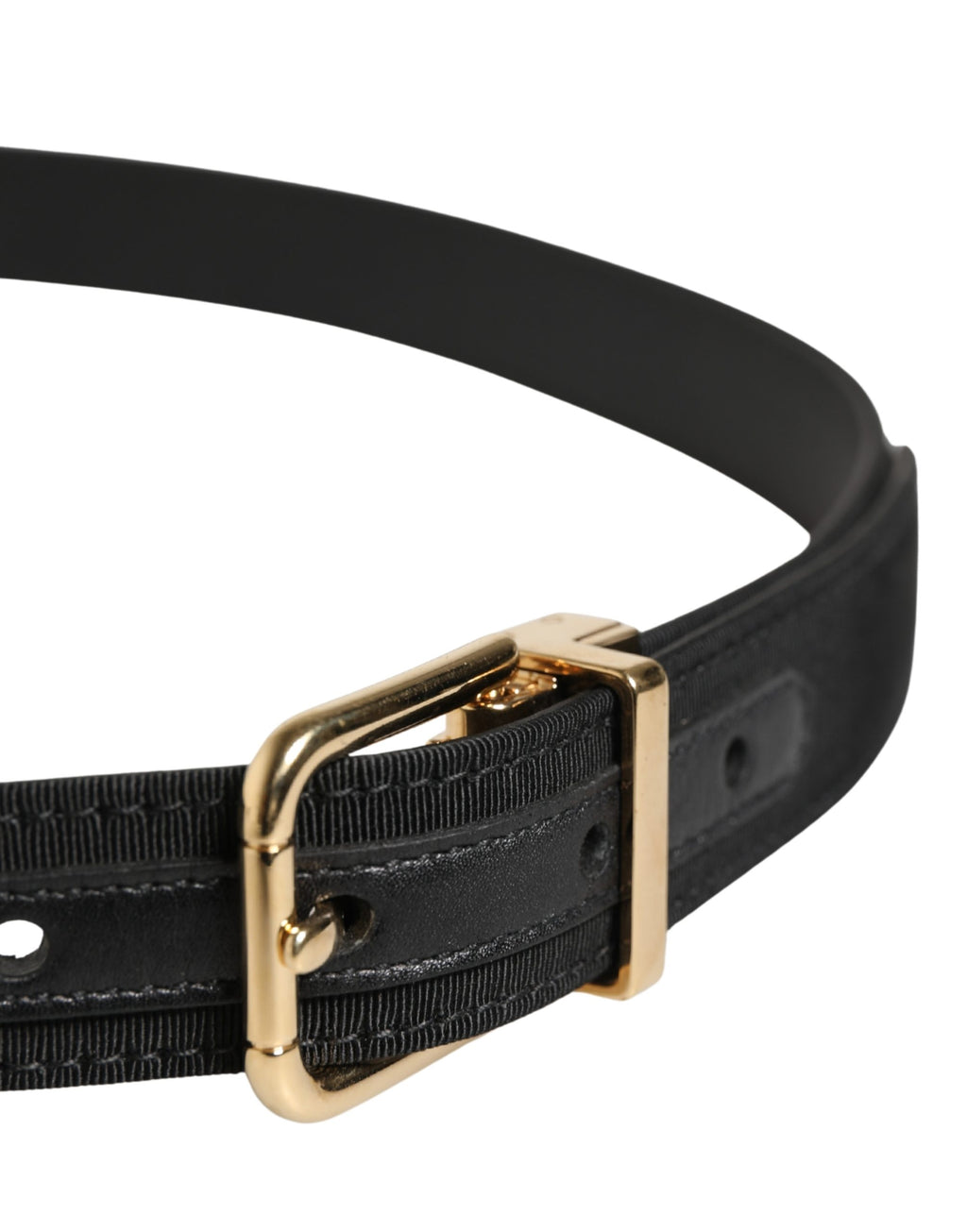 Dolce & Gabbana Black Viscose Leather Gold Metal Buckle Belt