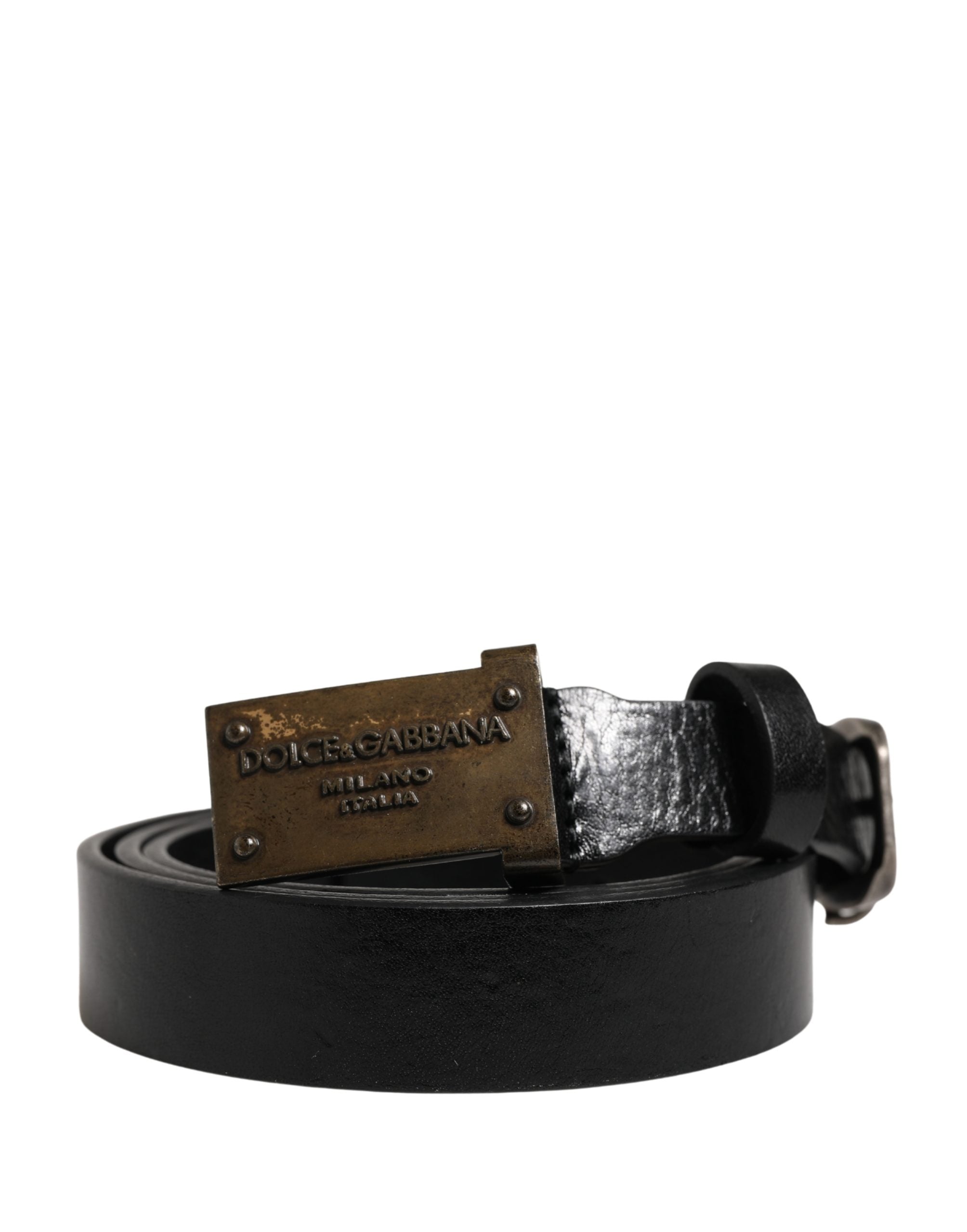 Dolce & Gabbana Men Black Classic Leather Logo Buckle Belt