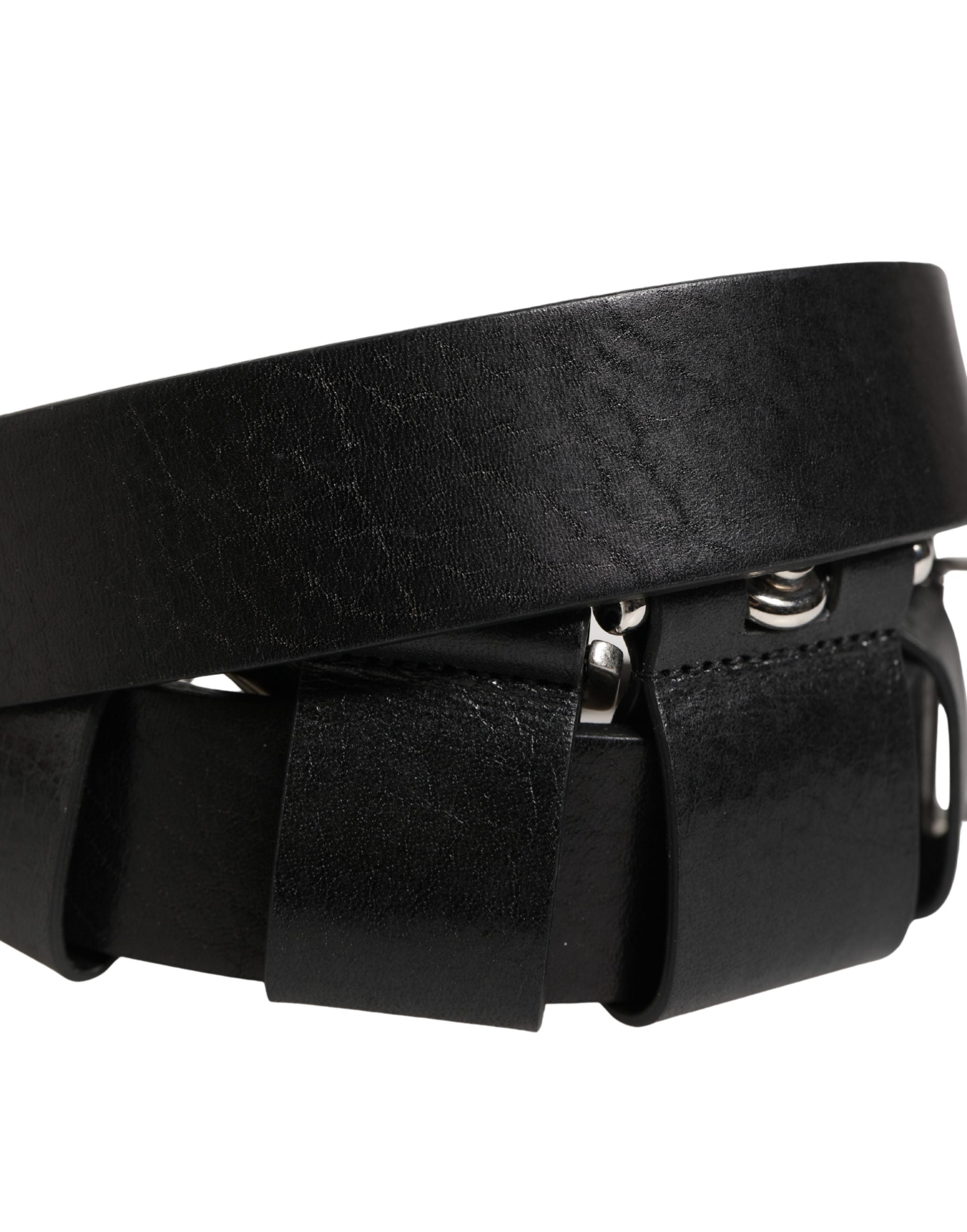 Dolce & Gabbana Black Calf Leather Silver Metal Buckle Belt