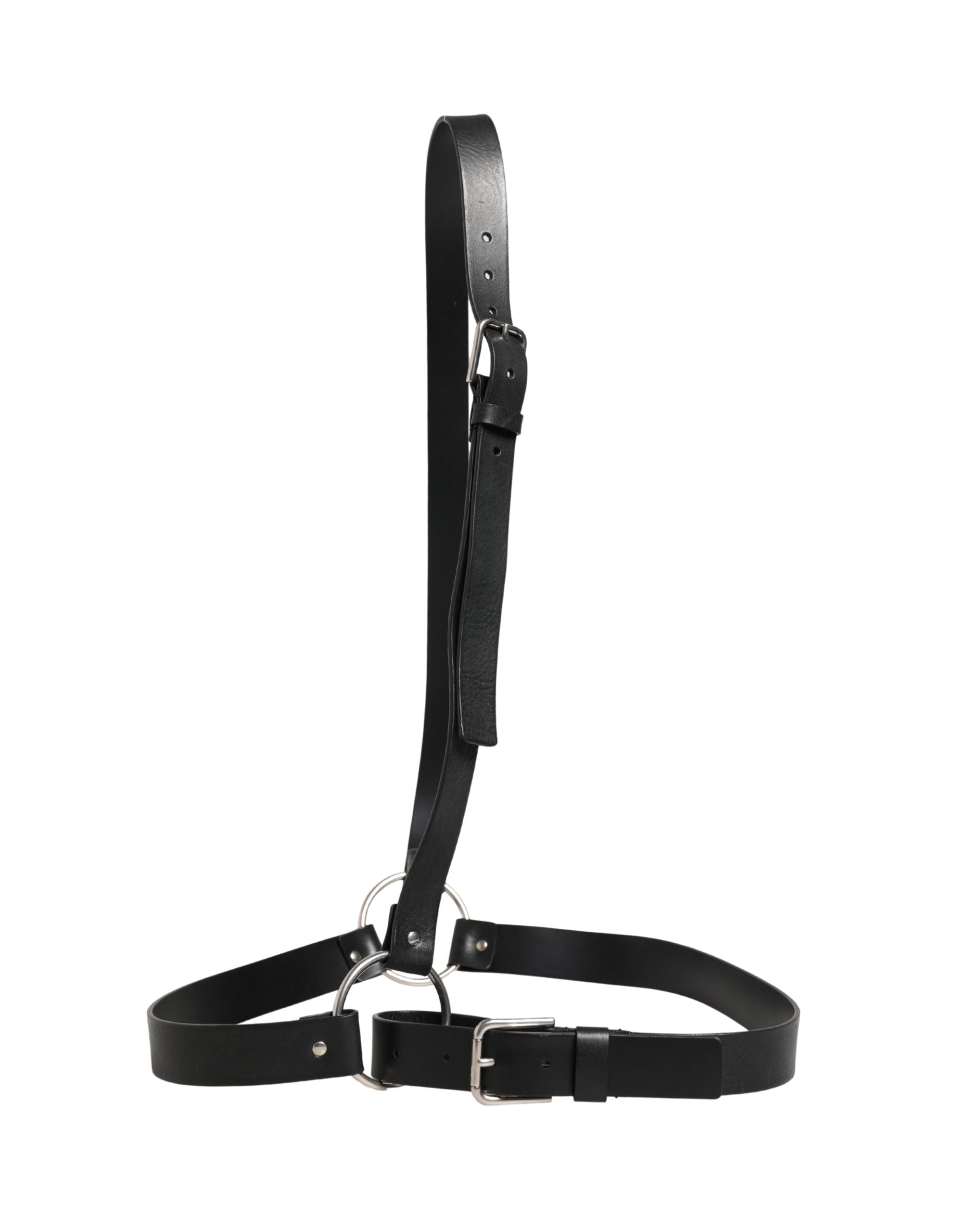 Dolce & Gabbana Black Double Strap Leather Silver Buckle Belt