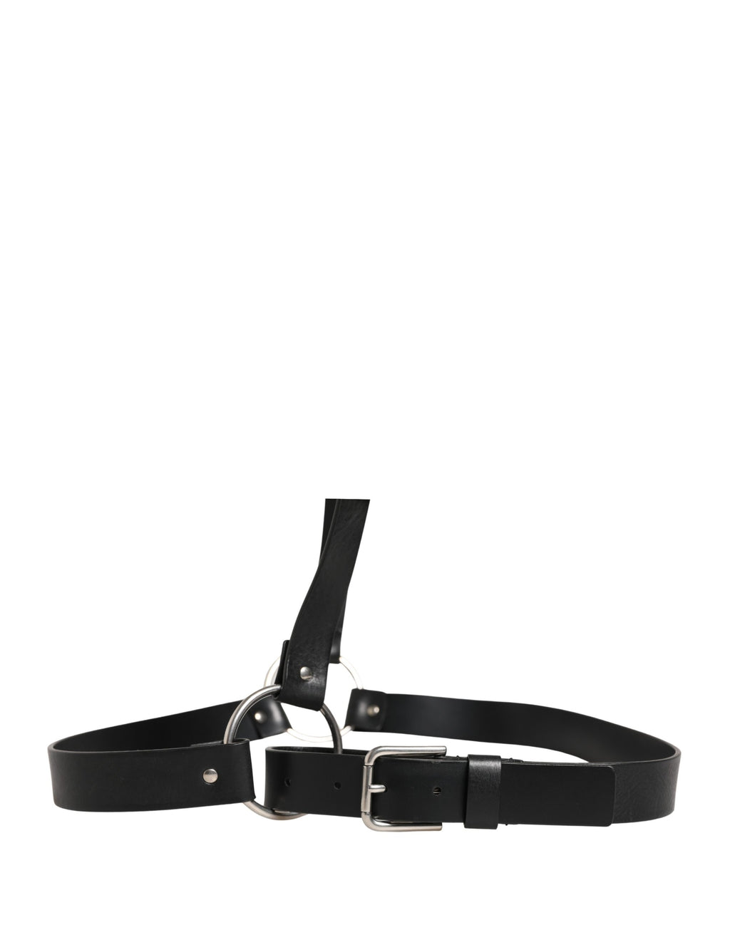 Dolce & Gabbana Black Double Strap Leather Silver Buckle Belt
