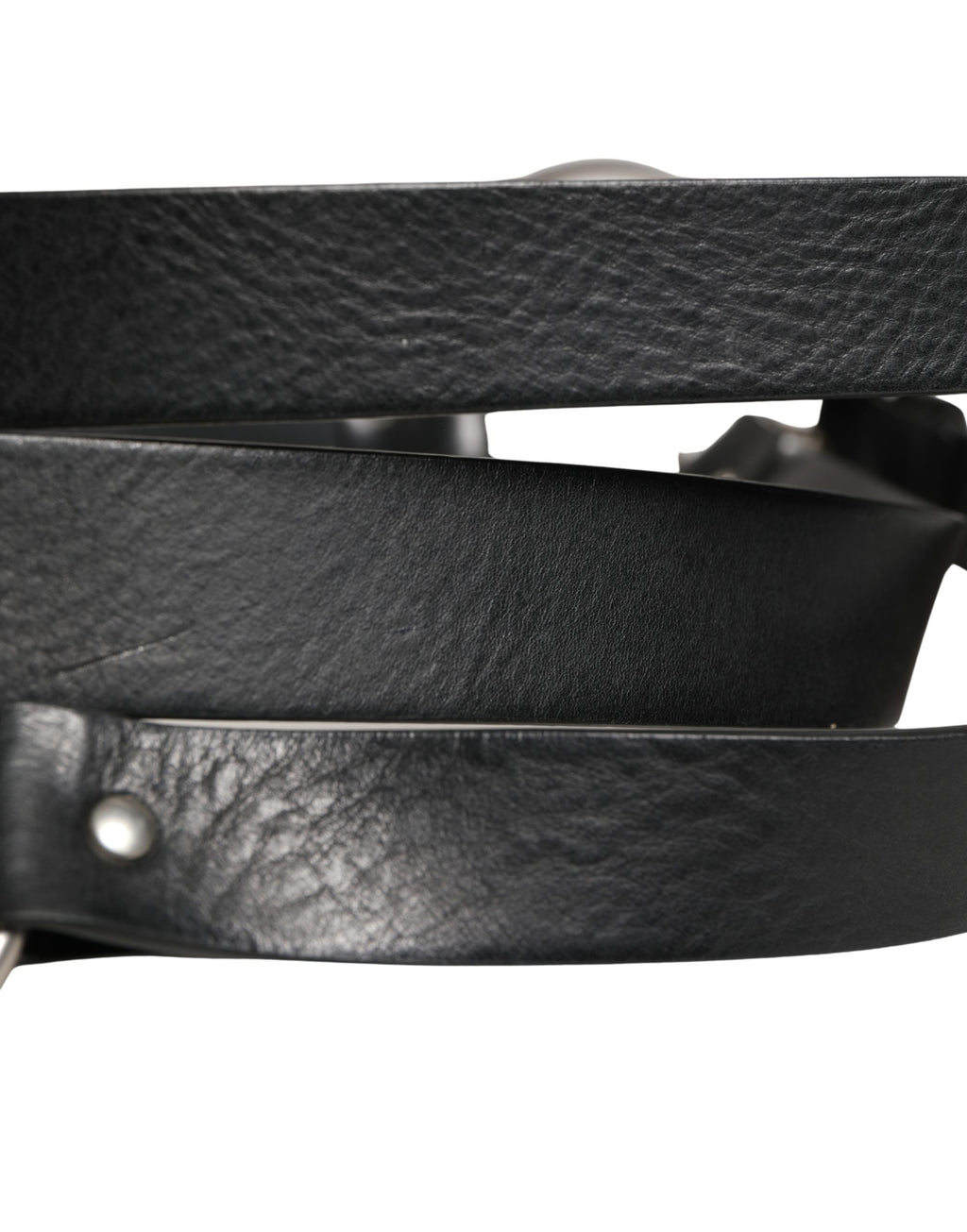 Dolce & Gabbana Black Double Strap Leather Silver Buckle Belt