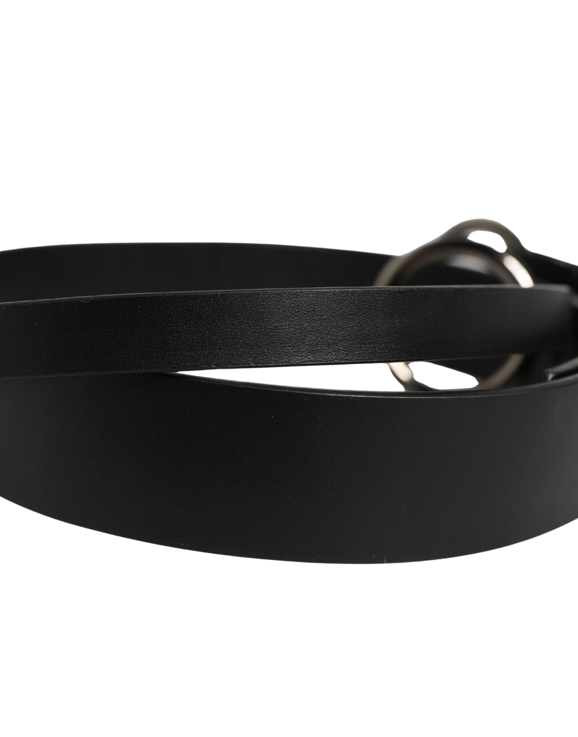 Dolce & Gabbana Men Black Calfskin Leather Metal Buckle Belt