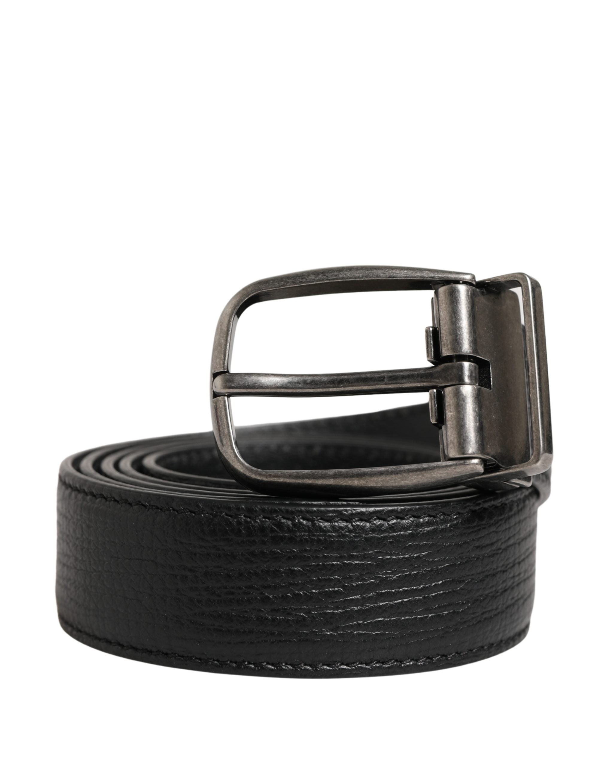 Dolce & Gabbana Men Black Classic Leather Metal Buckle Belt