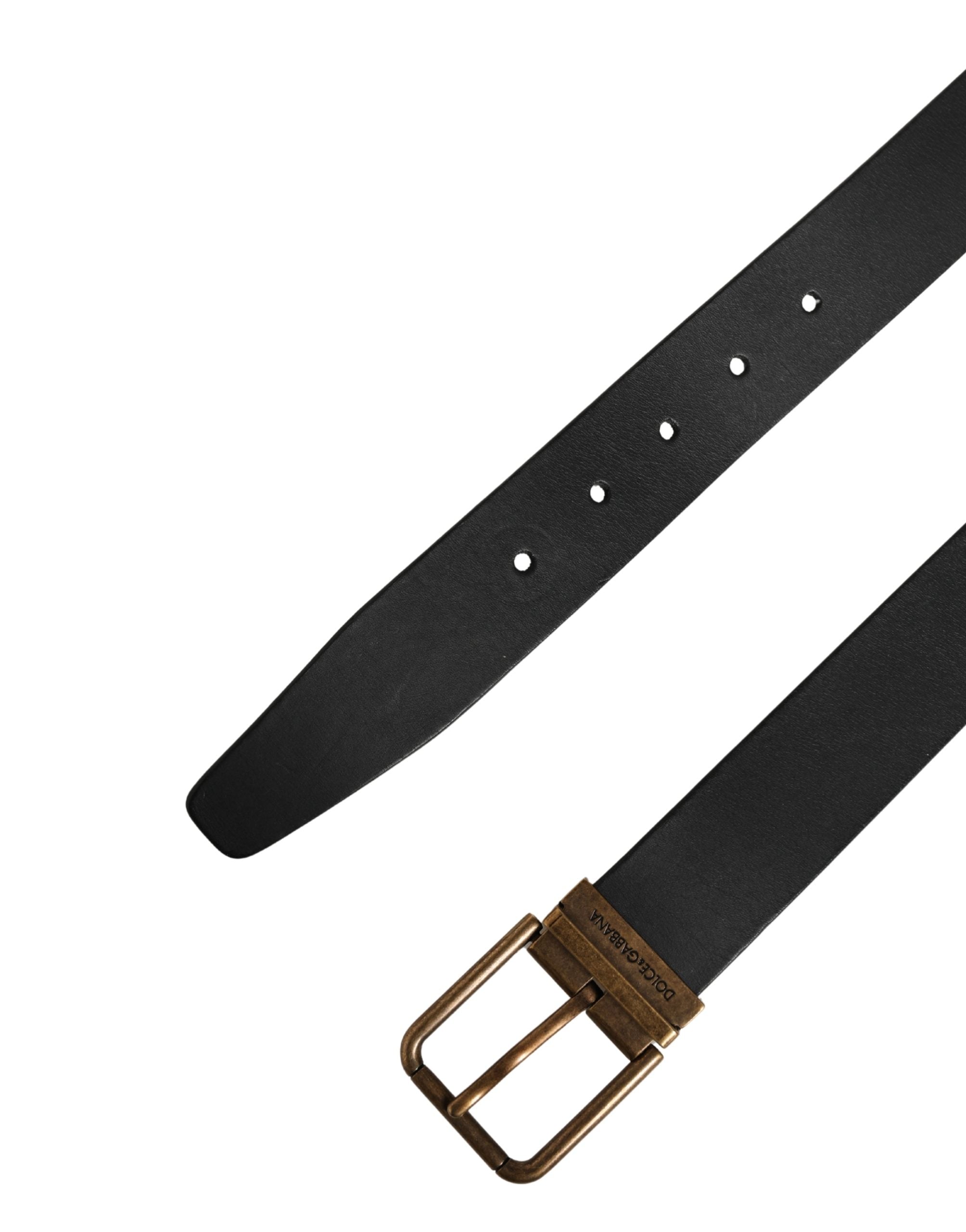 Dolce & Gabbana Men Black Classic Leather Metal Buckle Belt