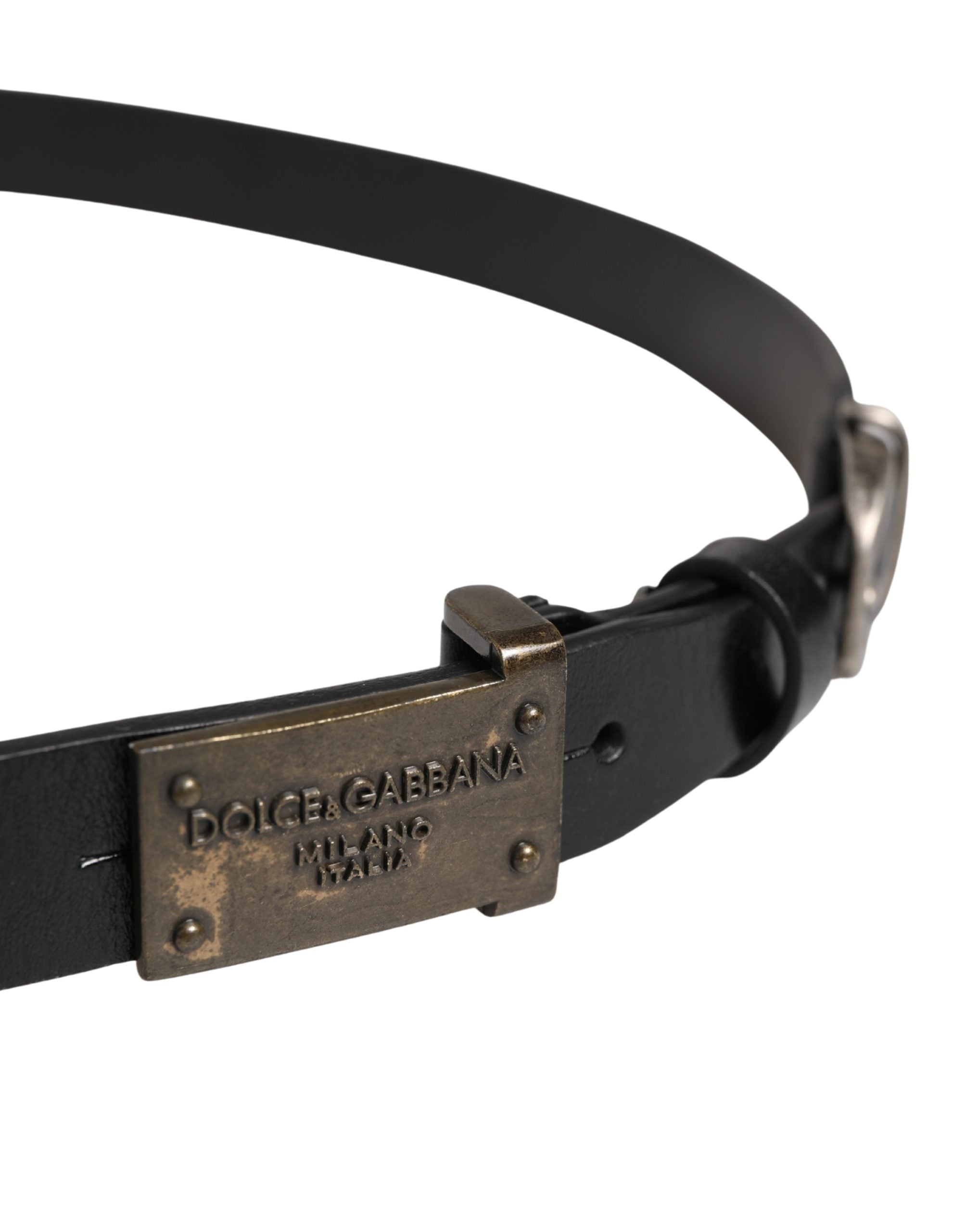 Dolce & Gabbana Men Black Classic Leather Logo Buckle Belt