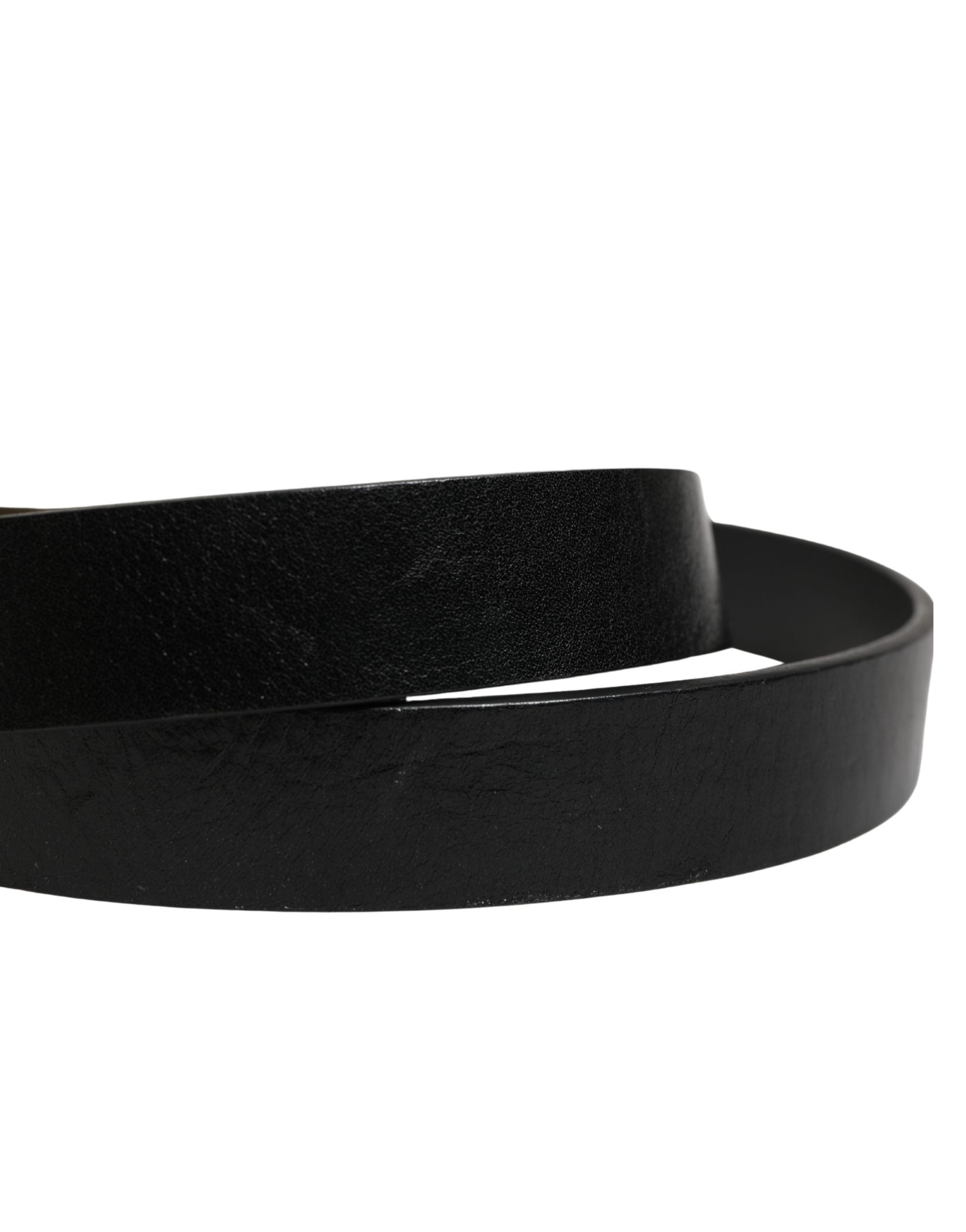 Dolce & Gabbana Men Black Classic Leather Logo Buckle Belt