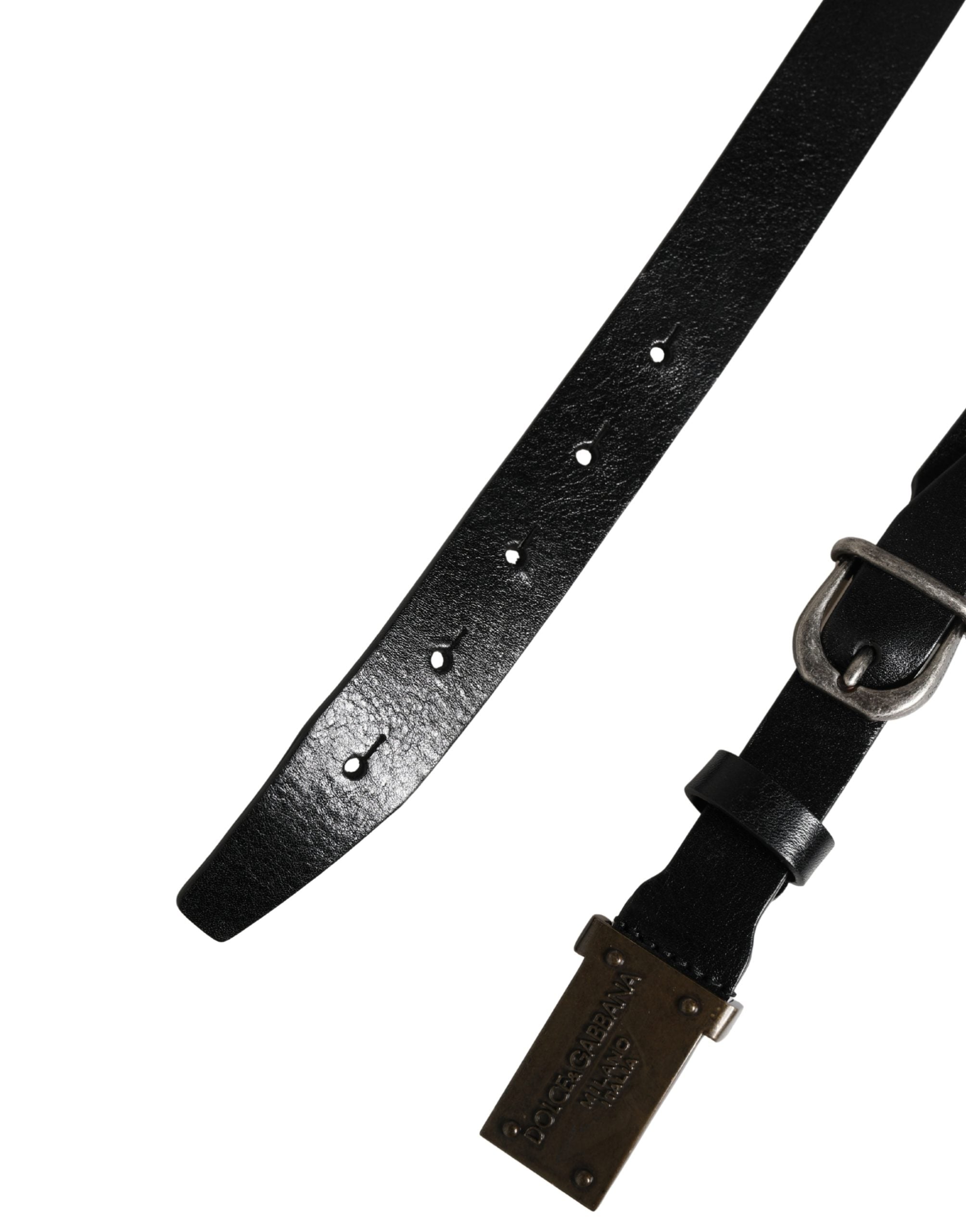 Dolce & Gabbana Men Black Classic Leather Logo Buckle Belt